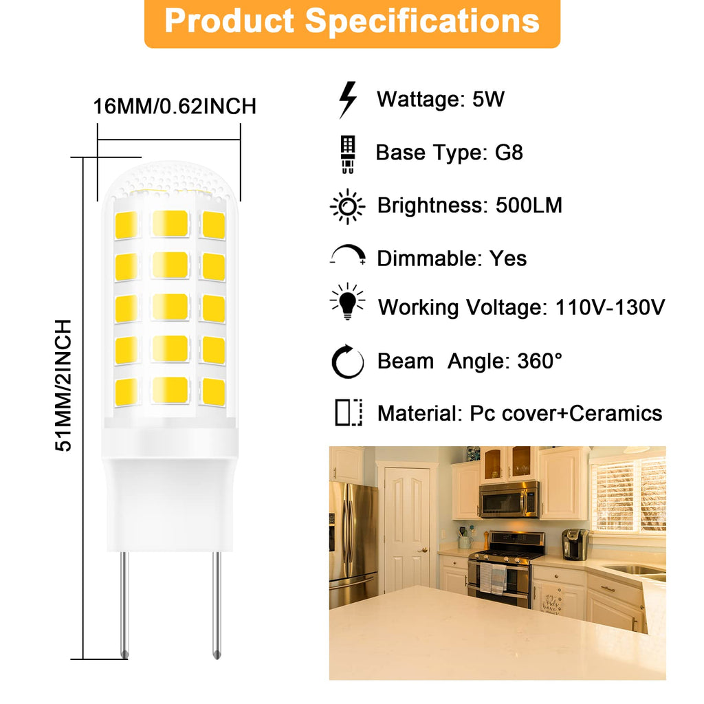 G8 LED Bulb 3W, WB25X10019 Halogen Bulb 20W Replacement for GE Microwave Oven Light, T4 JCD Type G8 Bi-Pin Base, 120 Volt, Daylight White 6000K, 2-Pack