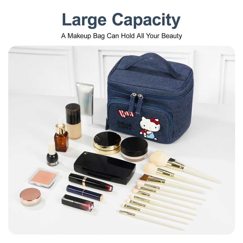 AmBealla Makeup Bag Large Waterproof Cosmetic Bags with Makeup Brush Holder,Cute Printed Makeup Organizer for Women Traveling,Portable Toiletry Bag for Girls