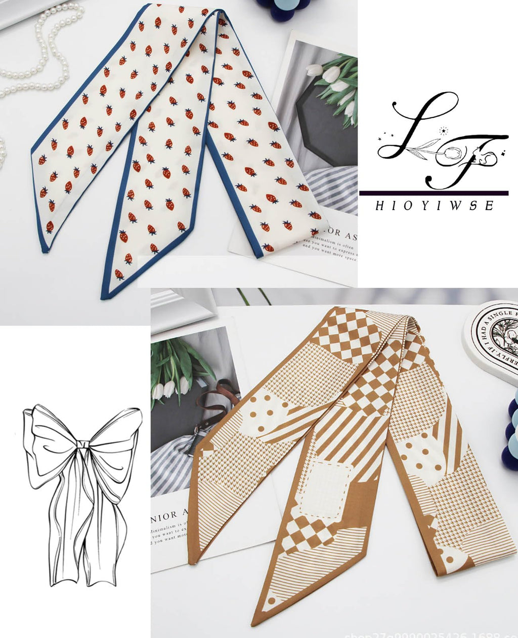 Hioyiwse Purse Scarf Handbags For Women Skinny Hair Neck Accessories Scarves With Bag Scarfs Handle Fashion Lightweight