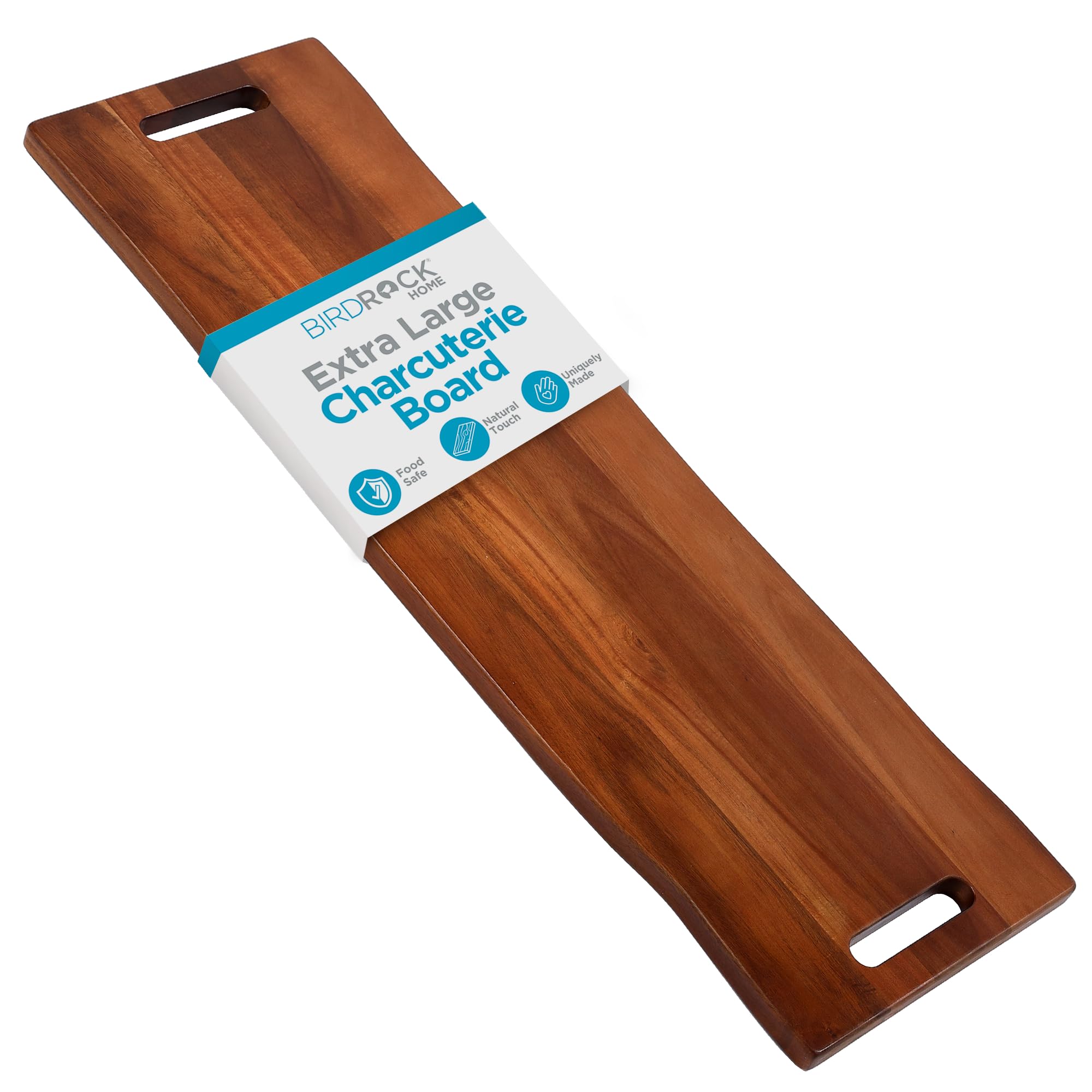 BIRDROCK HOME Acacia Wooden Cheese & Charcuterie Board with Handles 22" | Rectangular Food Platter for Bread, Meat, or Appetizers | Natural Wood Serving Tray Cutting Board for Kitchen & Outdoor Use