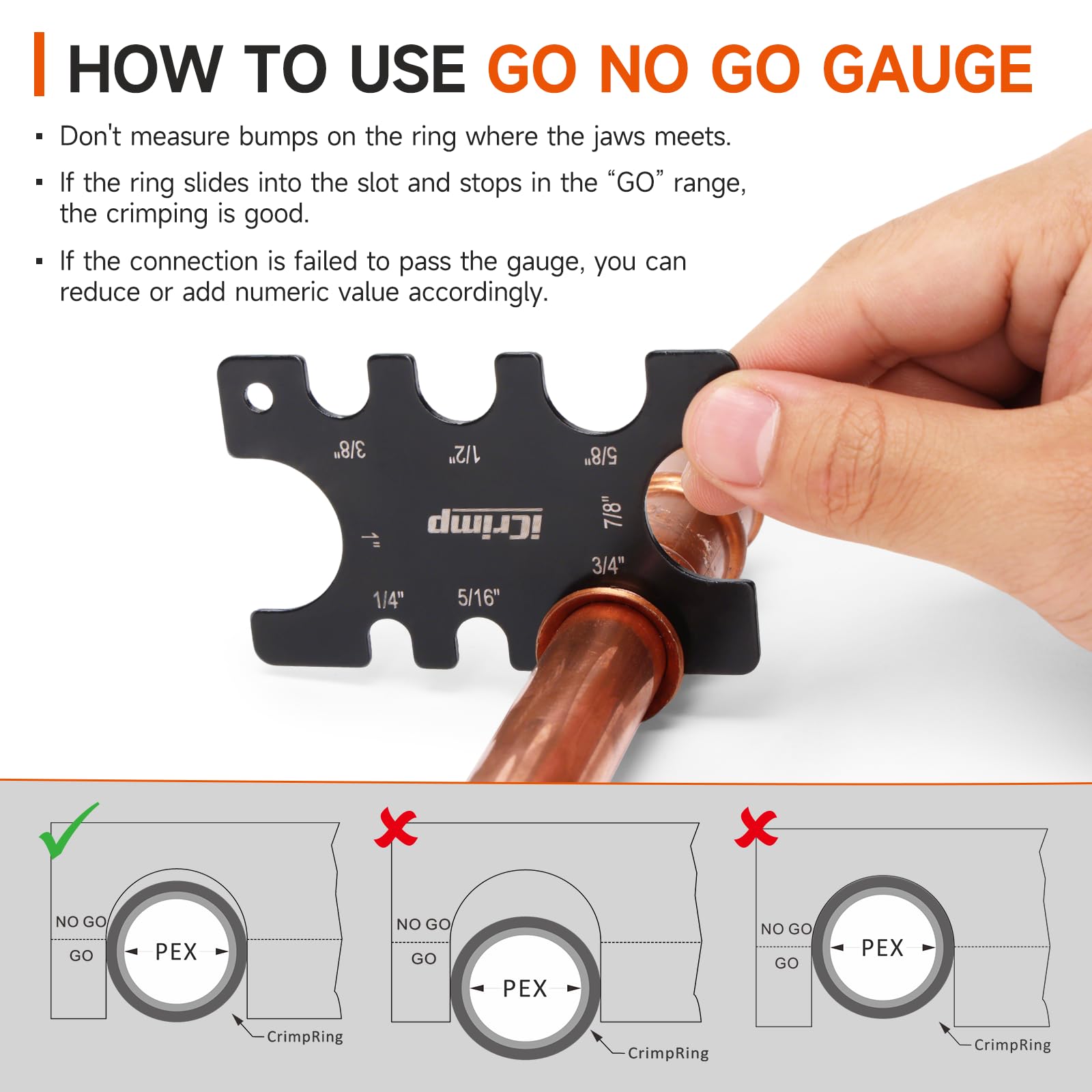 iCrimp Copper Tube Press Tool 1/4"-7/8" for HVAC/R Refrigerant Lines, O-Ring Sealed Solderless Fitting Connection
