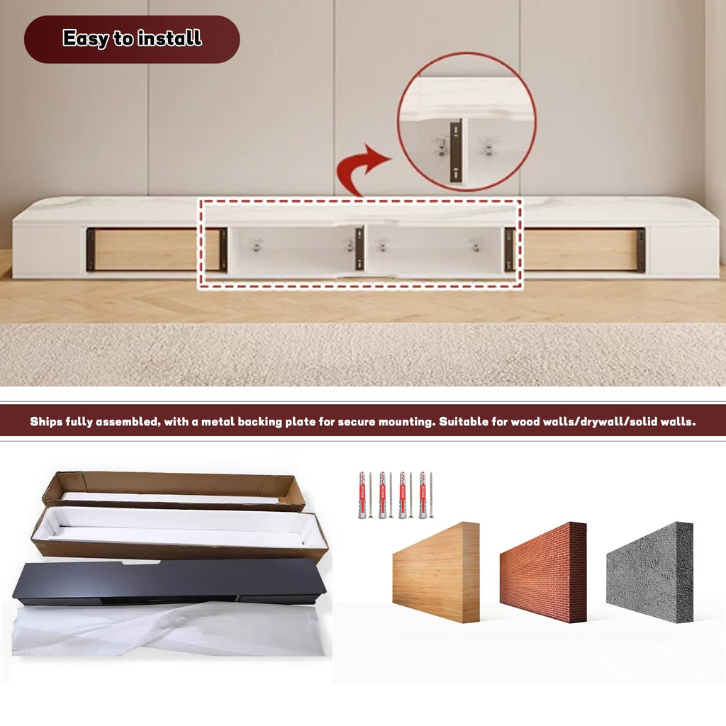 FPIGSHS Wall Mounted Media Console with 2 Drawers Solid Wood Floating TV Stand Hanging TV Shelf Entertainment Center TV Cabinet, for Home Office (A, 120cm/47.2in)