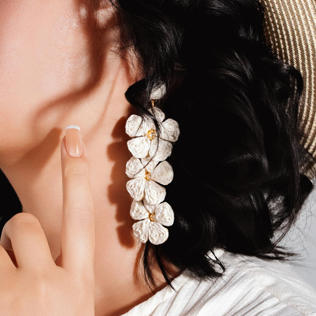 Boho Flower Earrings Statement Raffia Dangle Earrings Cute Floral Jewelry Trendy Summer Beach Vacation Outfits for Women