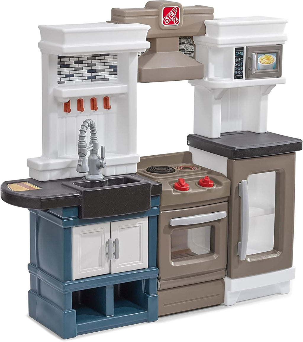 Step2 Modern Metro Kitchen Set for Kids – Includes 30+ Toy Kitchen Accessories, Interactive Features for Pretend Play – Indoor/Outdoor Toddler Playset – Dimensions 44.75" H x 46.5" W x 13.5" D