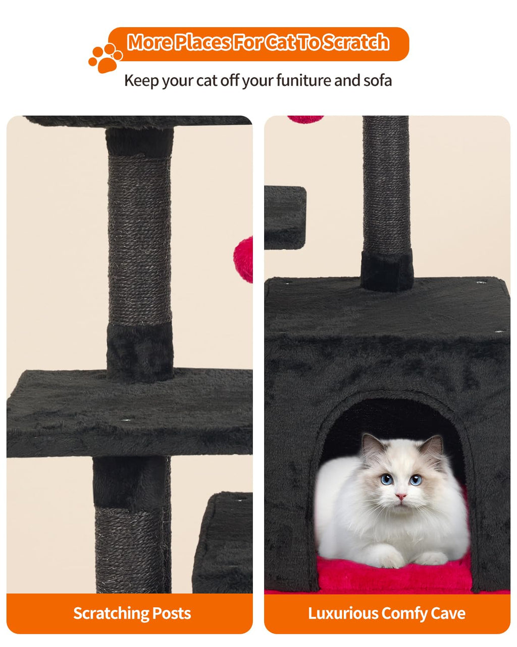 FISH&NAP Cute Cat Tree Kitten Cat Tower for Indoor Cat Condo Sisal Scratching Posts with Jump Platform Cat Furniture Activity Center Play House Beige