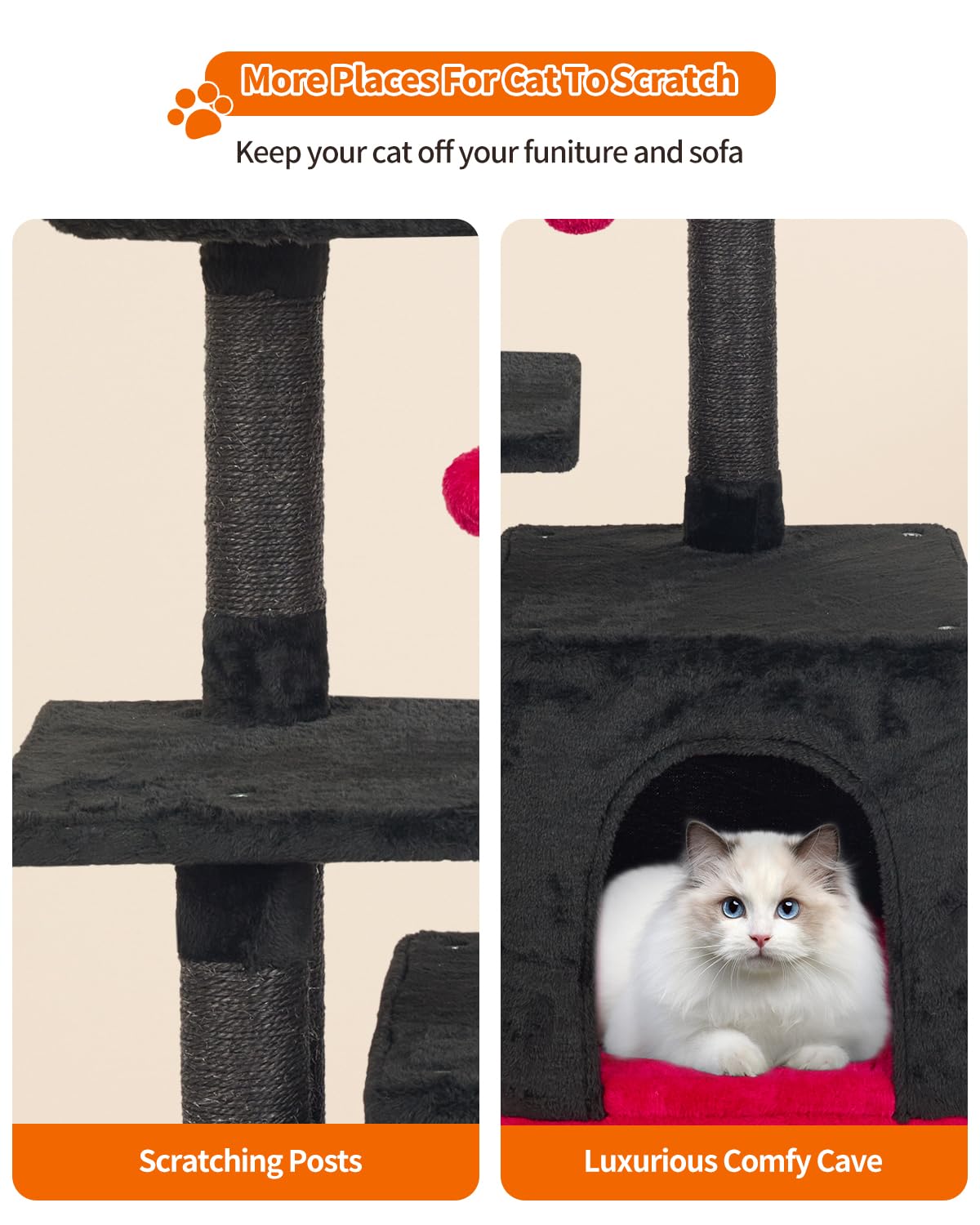 FISH&NAP Cute Cat Tree Kitten Cat Tower for Indoor Cat Condo Sisal Scratching Posts with Jump Platform Cat Furniture Activity Center Play House Beige