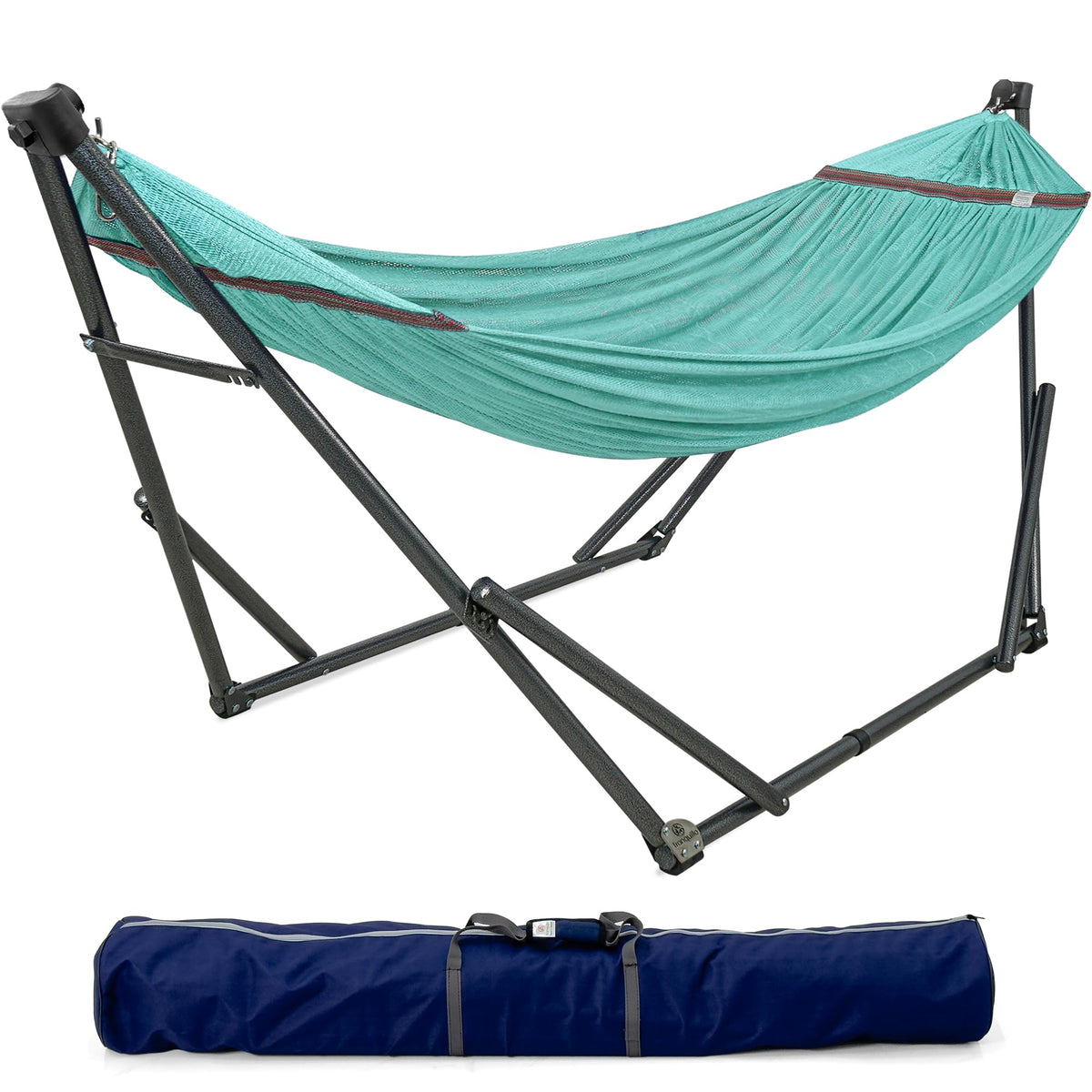 Tranquillo Unity Adjustable Hammock Stand, Hammocks Stands for The Garden, 800 lbs Capacity Steel Double Hammock Stand for 2 Persons, Premium Pre-Assembled Stand (Steel, Aegean)
