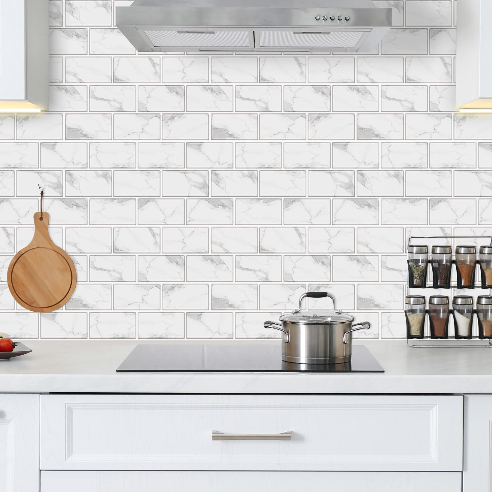 URCOLOR 10-Sheet Back Splashes for Kitchens Peel and Stick,12"x12" Self Adhesive Subway Wall Tiles Stick on backsplash Tiles for Bathroom Black Marble
