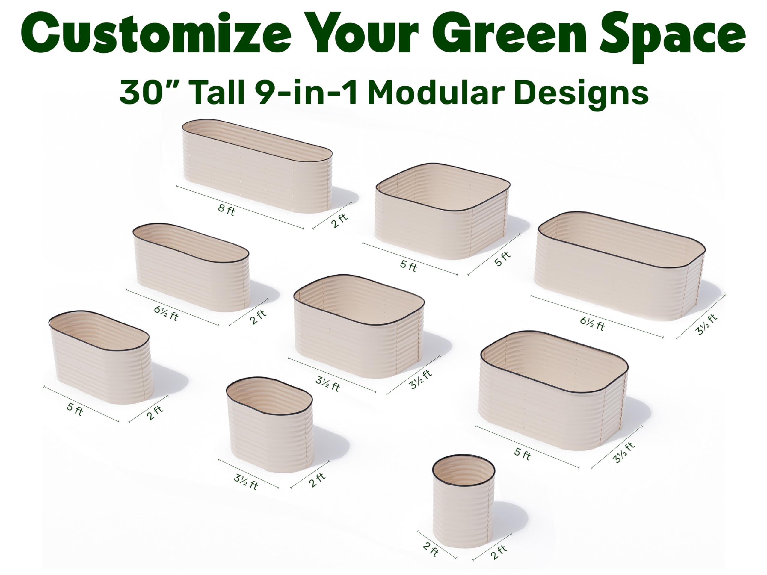 9-in-1 Galvanized Steel Raised Garden Bed // 8×2×1.5 ft Modular Planter for Gardening, Vegetables, Flowers // 18" Tall Metal Raised Garden Beds Outdoor (Dark Green) // Patented Design Planter Box