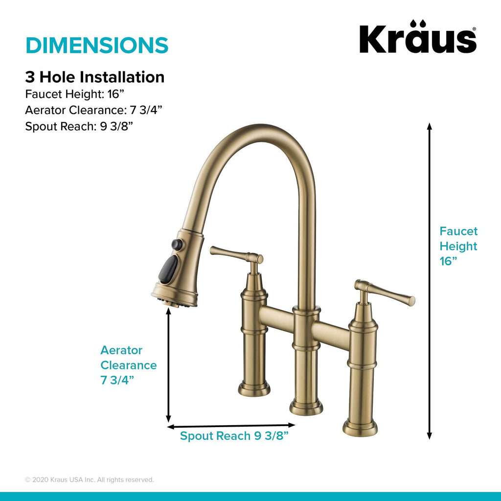KRAUS Allyn Transitional Bridge Kitchen Faucet with Pull-Down Sprayhead in Brushed Gold, KPF-3121BG