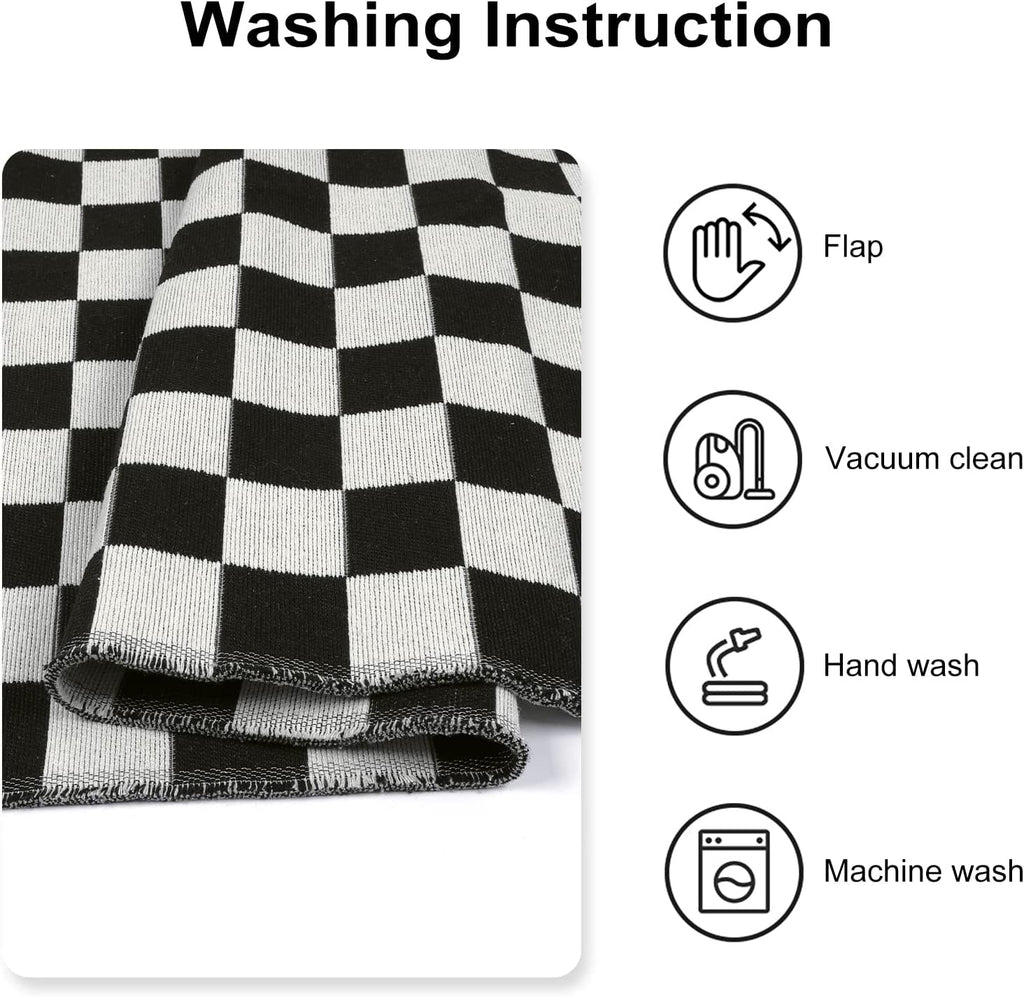 Seavish Checkered Rug, 2x3 Ft Black and White Moroccan Checkerboard Rug Washable Cotton Woven Washable Outdoor Rugs Reversible Floor Mat for Front Door Bedroom Entryway Kitchen Entryway