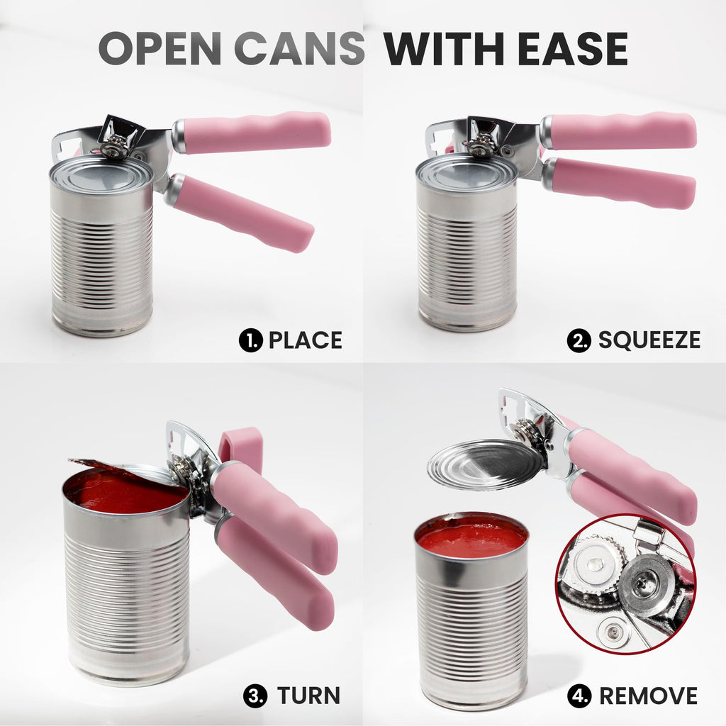 Zulay Kitchen Heavy Duty Stainless Steel Can Opener Manual with Bottle Opener - Rust Proof Manual Can Opener With Turn Knob & Comfy Soft Grip Handles - Airy Lilac