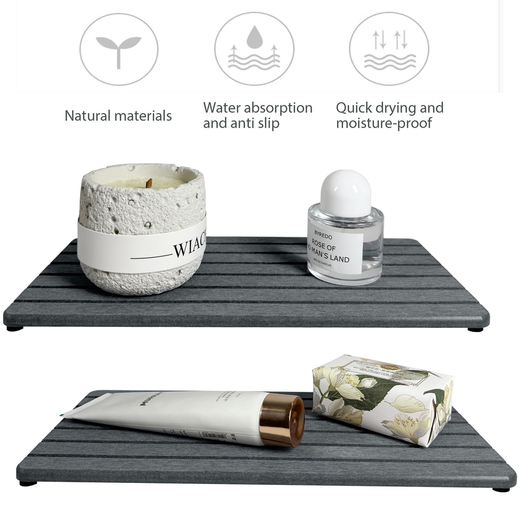 NiuYichee 2 PCS Water Absorbent diatomite Coasters, 7.1" x 3.5" Water Absorbing Stone Tray for Sink, Stone Drying mat for Kitchen Counter, Stone soap Tray Used for Hand Soaps & toiletries & Plants