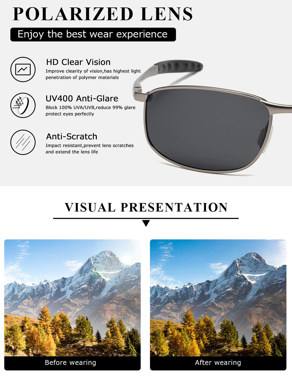 AEVOGUE Polarized Sunglasses For Men Rectangle Metal Frame Retro Sun Glasses AE0395