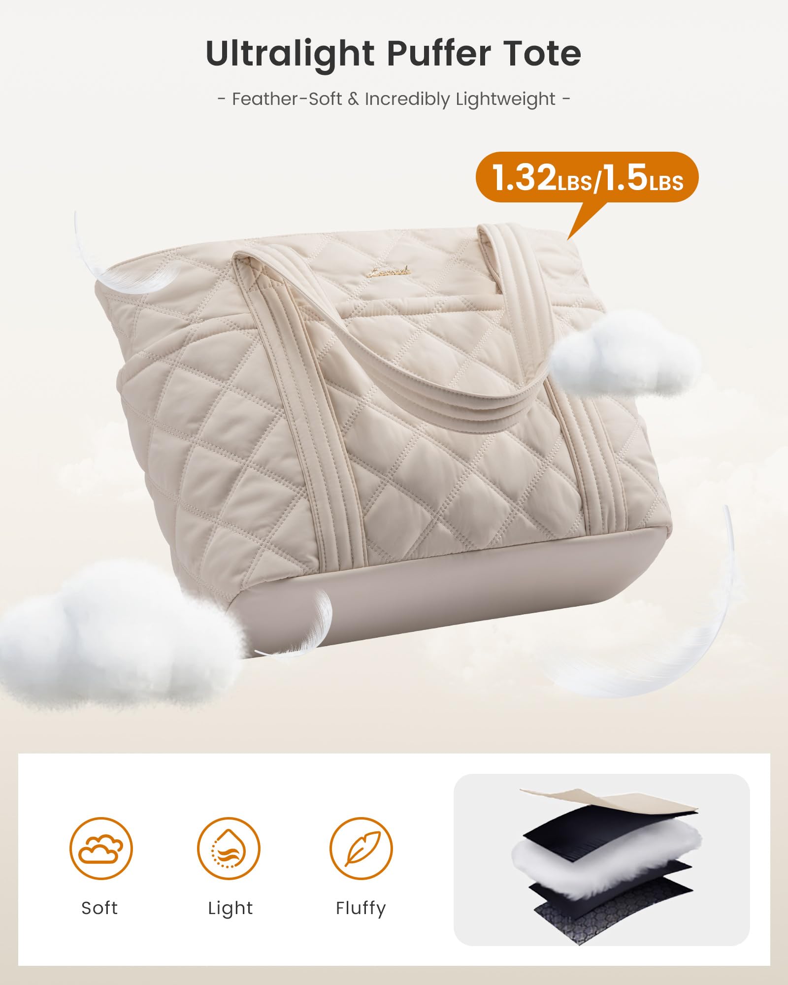 LOVEVOOK Puffer Tote Bag for Women, Puffy Work Handbag with Cup Holder, Travel Carry On Bag with Zipper for Teacher Nurse Gym