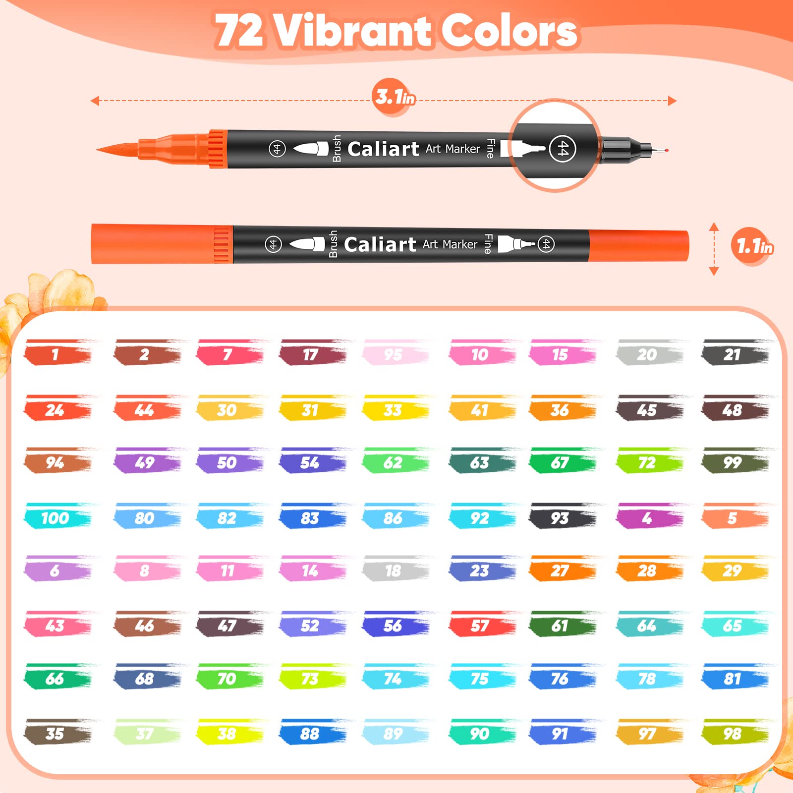 Caliart 34 Double Tip Brush Pens Art Markers, Artist Fine & Brush Markers for Adult Coloring Books Journaling Calligraphy Lettering Planners Cards Drawing Craft Kit Teacher Office Supplies