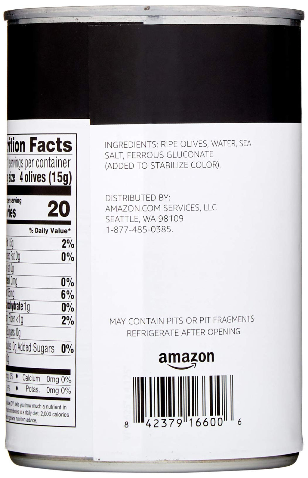 Amazon Grocery, Pitted Ripe Olives, Large, 6 Oz