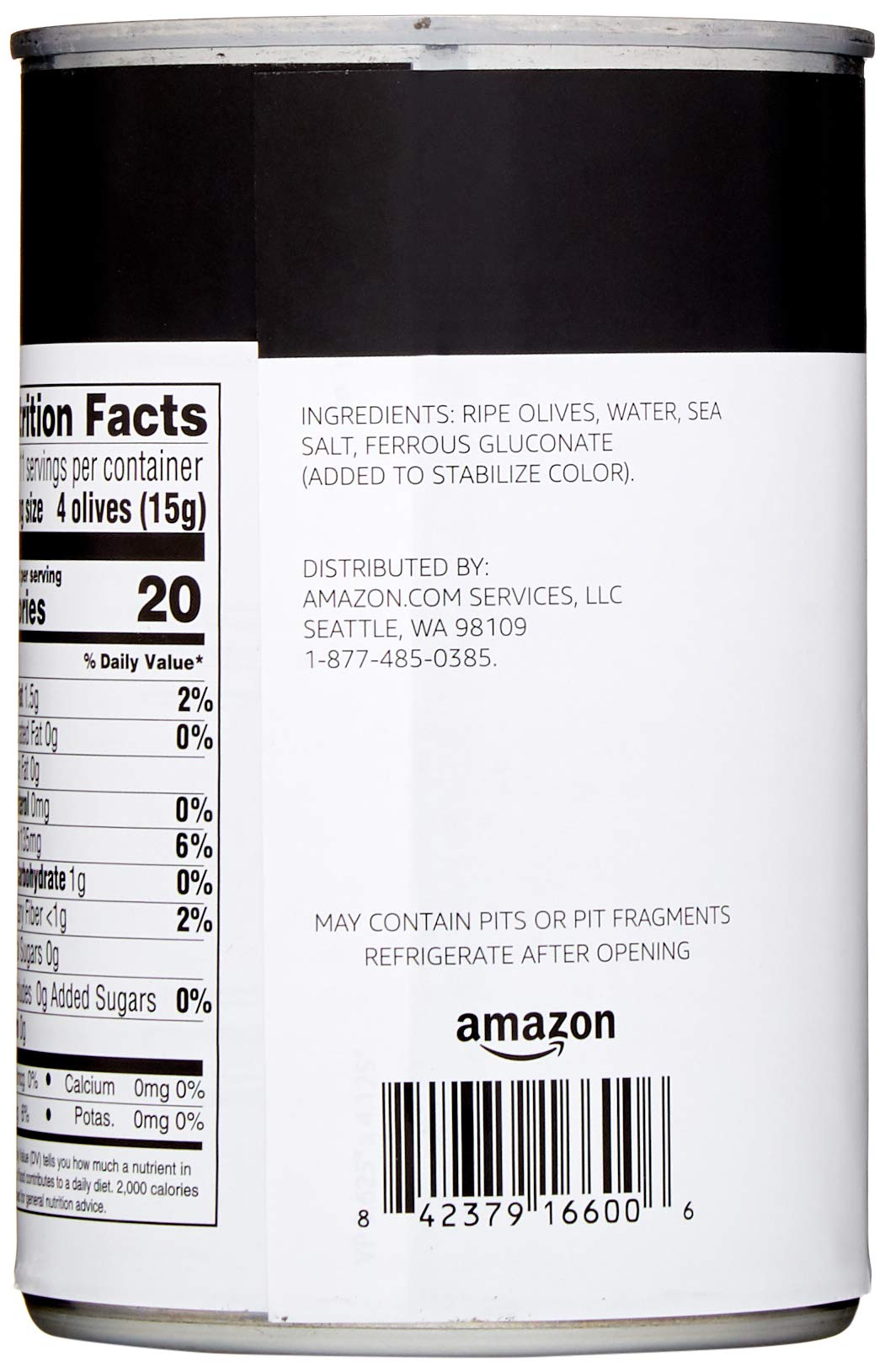 Amazon Grocery, Pitted Ripe Olives, Large, 6 Oz