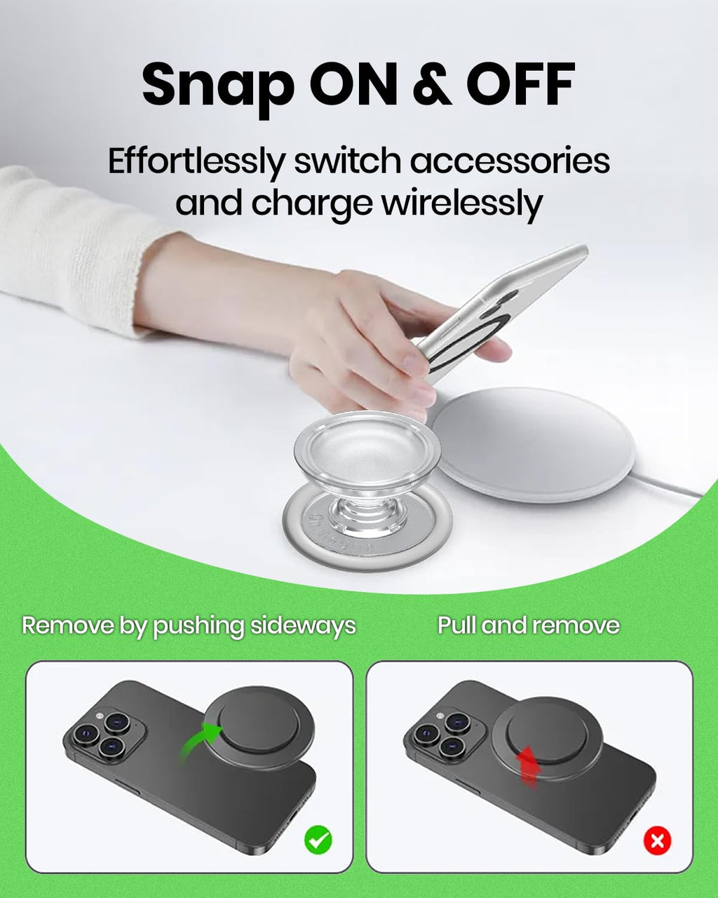 OnTheGrip Cute Transparent Daisy Flower Shape Design Mobile Phone Grip Multi Functional Collapsible Stand Holder for Smartphone Tablet Cell Phone Accessory (Black)