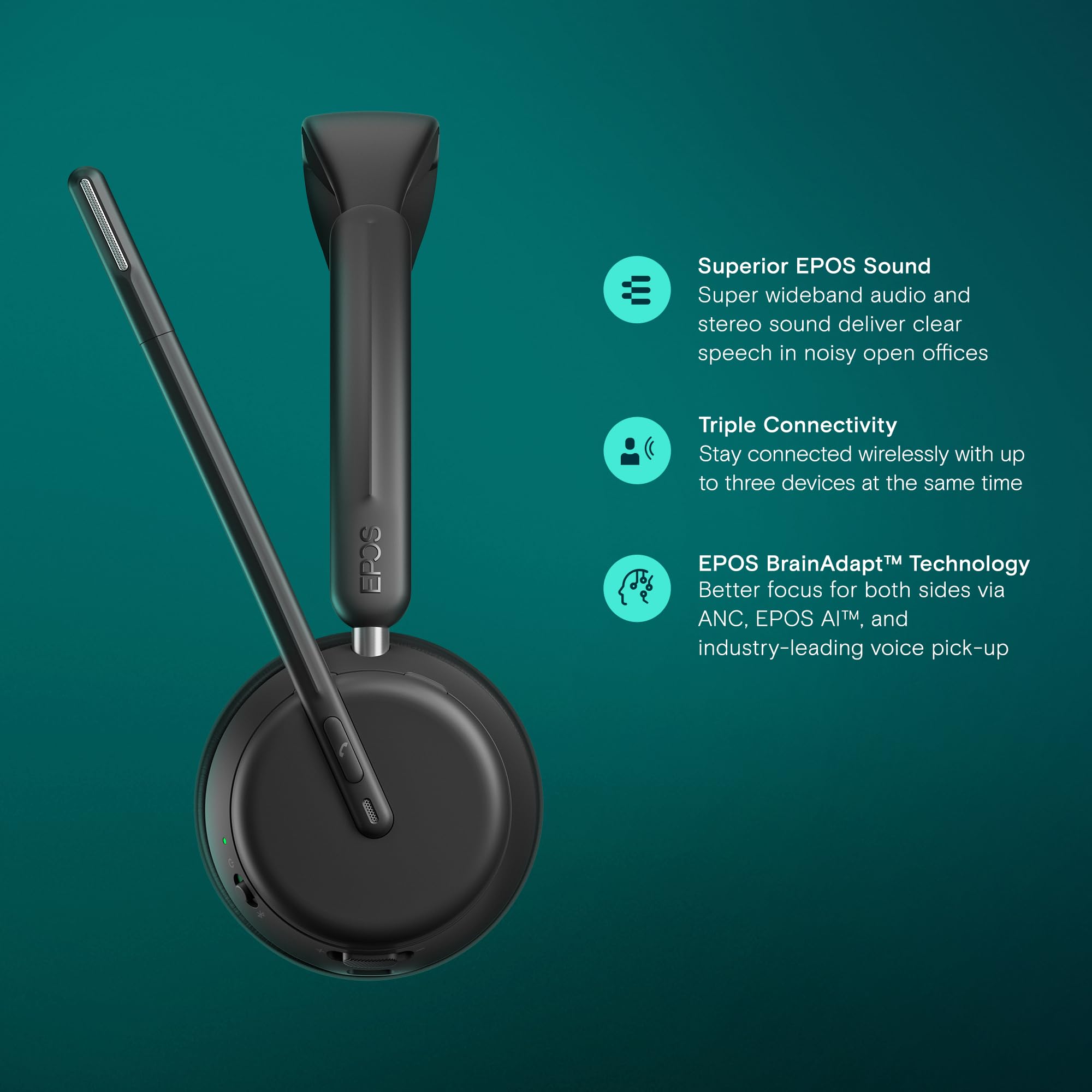 EPOS Impact 1061 ANC High-Performance Bluetooth Headset for PC - Double-Sided, Advanced Noise Cancellation, EPOS AI, Super Wideband Audio, Intuitive Controls, for Professionals in Loud Workspaces