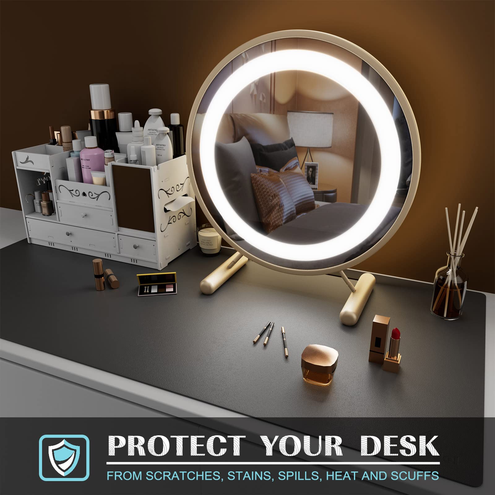 K KNODEL Small Office Leather Desk Mat, Mouse and Keyboard Pad, Computer and Laptop Mat, Desktop Protector and Cover, Writing Pad and Blotter (23.6"x13.8", Black)