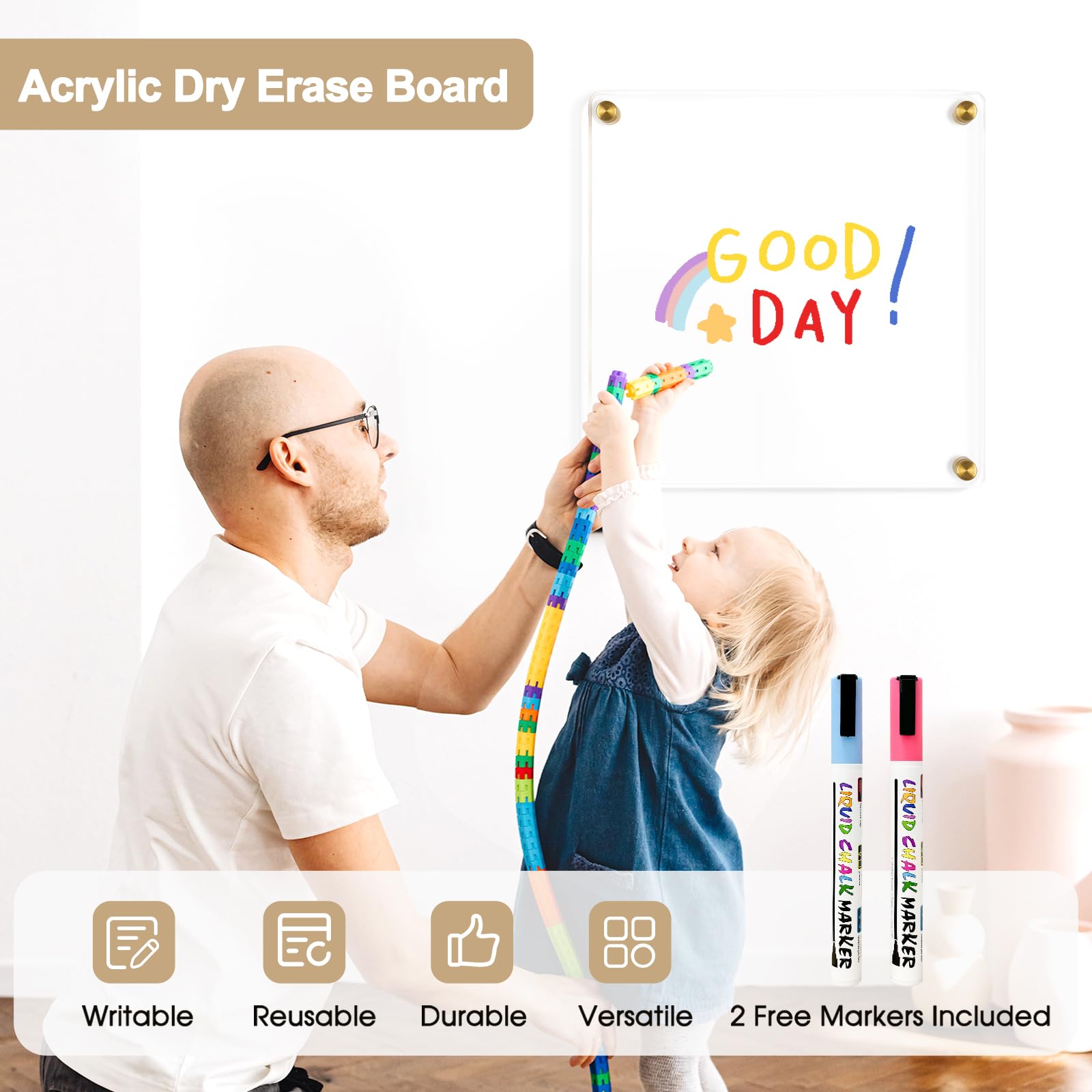 Acrylic Calendar for Wall Whiteboard, 12" x 12" Weekly Clear Dry Erase Board, Small Planning Board White Board for Wall, Home, Office, School