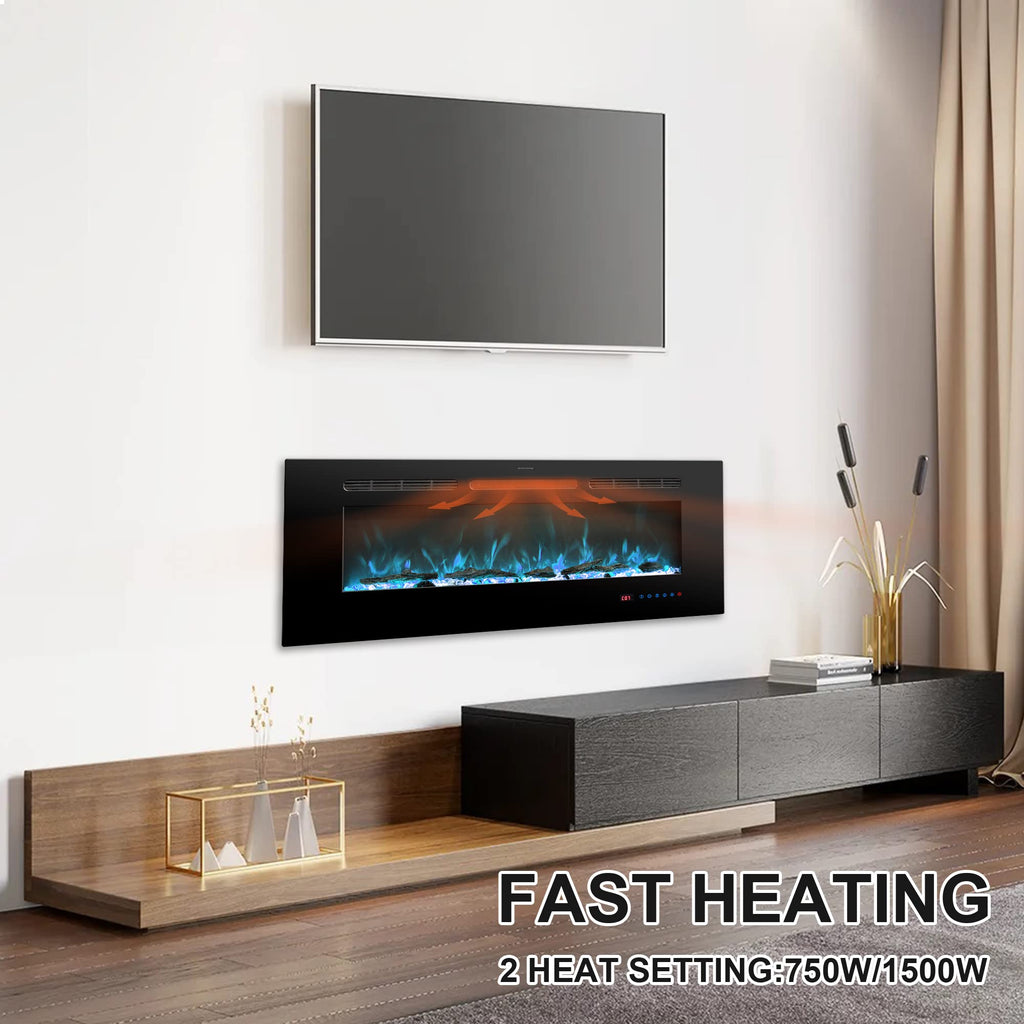 30 Inches Electric Fireplace Inserts, Recessed and Wall Mounted Fireplace Heater for Indoor Use with Remote Control, 13 Color Flames with Log &Crystal, 9H Timer, 750/1500W