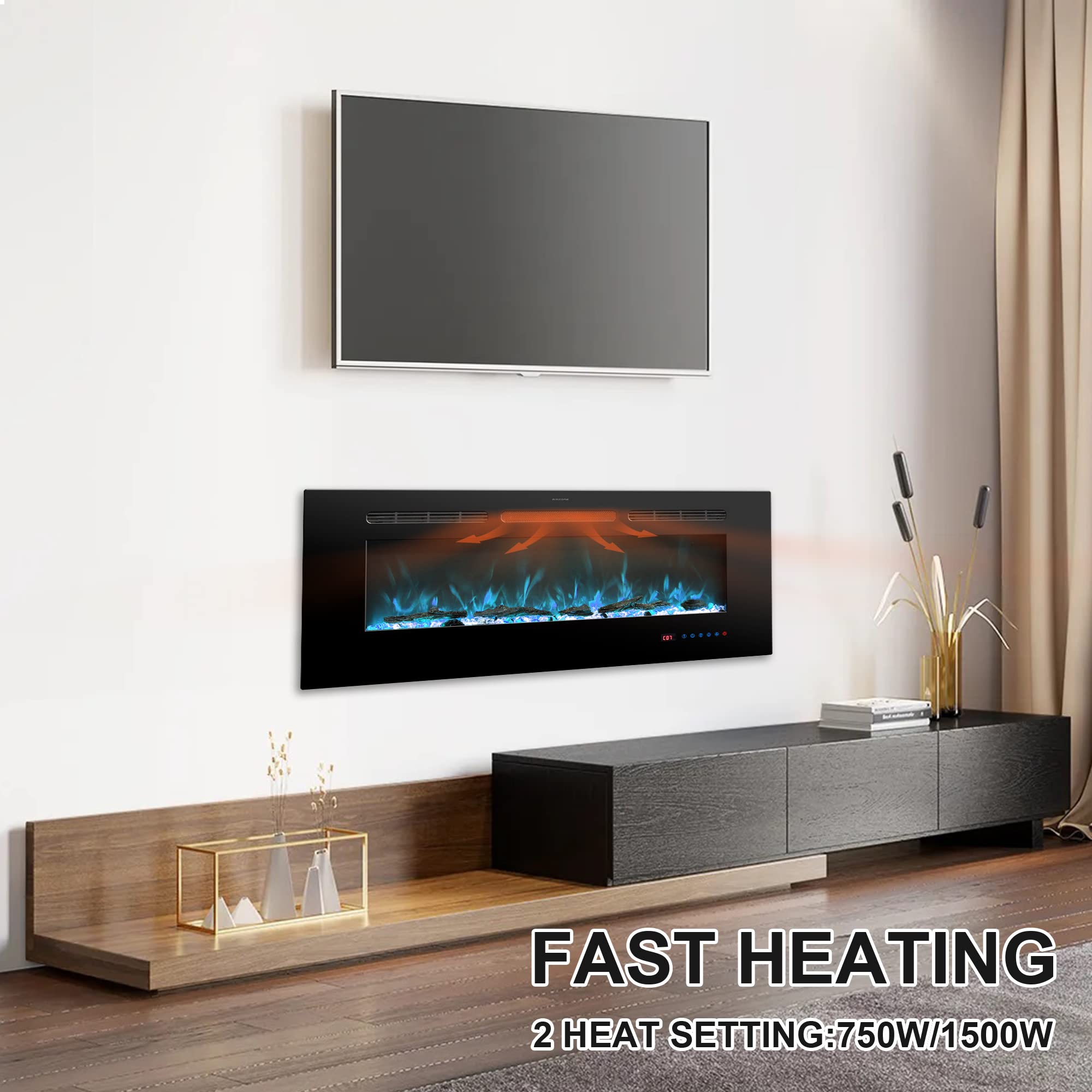 30 Inches Electric Fireplace Inserts, Recessed and Wall Mounted Fireplace Heater for Indoor Use with Remote Control, 13 Color Flames with Log &Crystal, 9H Timer, 750/1500W