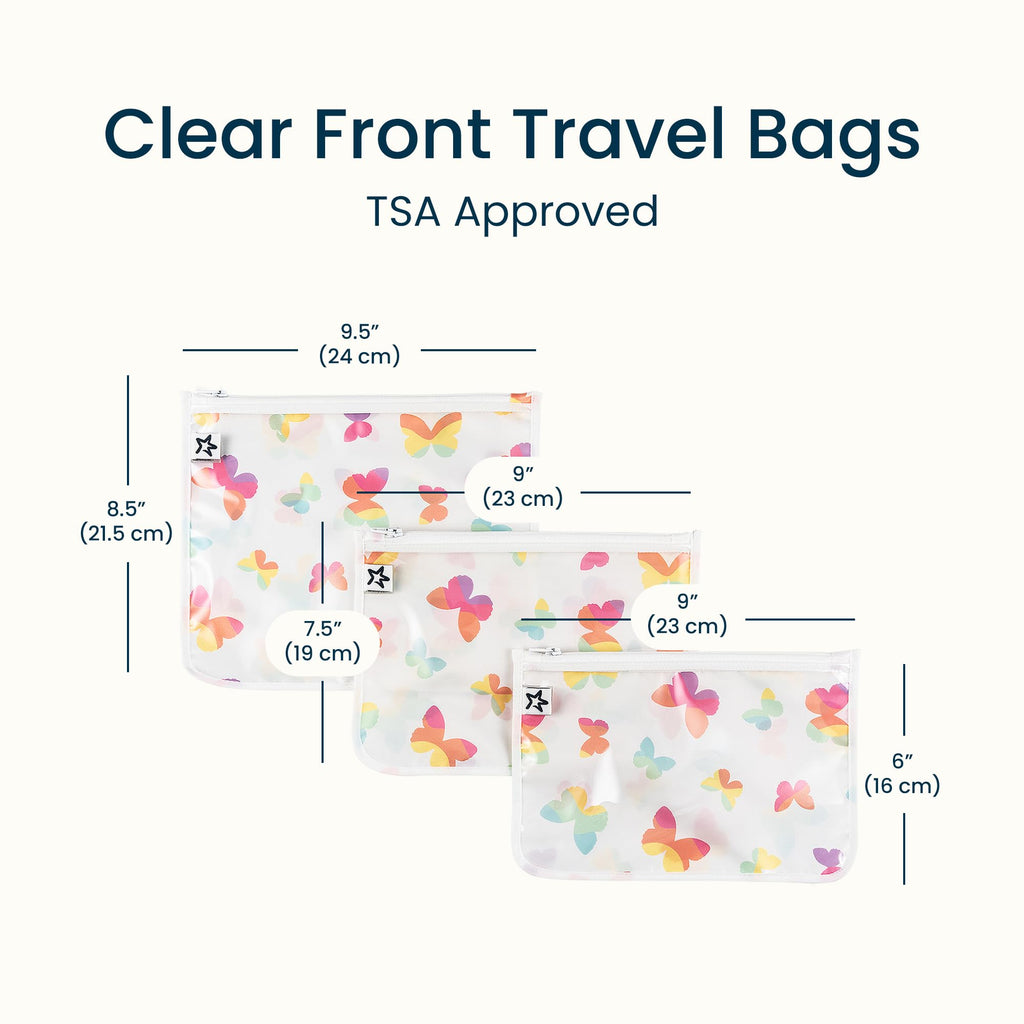 Tiny Twinkle Diaper Bag Organizing Pouches|3 Pack Mess-Proof Clear Front Travel Organizer Bags&TSA Approved Toiletry Bag Set for Baby and Mom Essentials