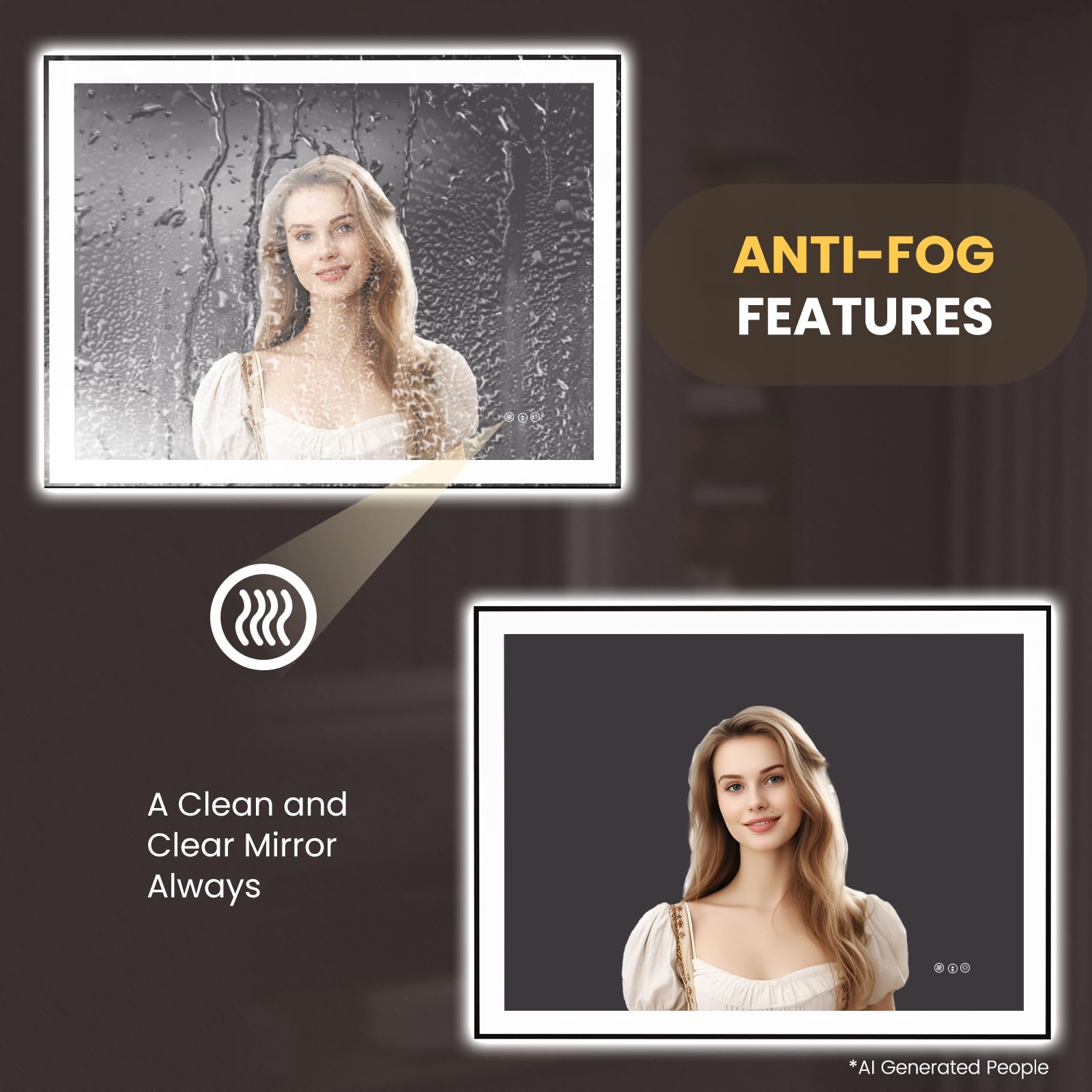 LOAAO 20"X28" LED Bathroom Mirror Black Framed | Anti-Fog, Dimmable, Memory Function, Tempered Glass, Lighted Vanity Mirror for Wall