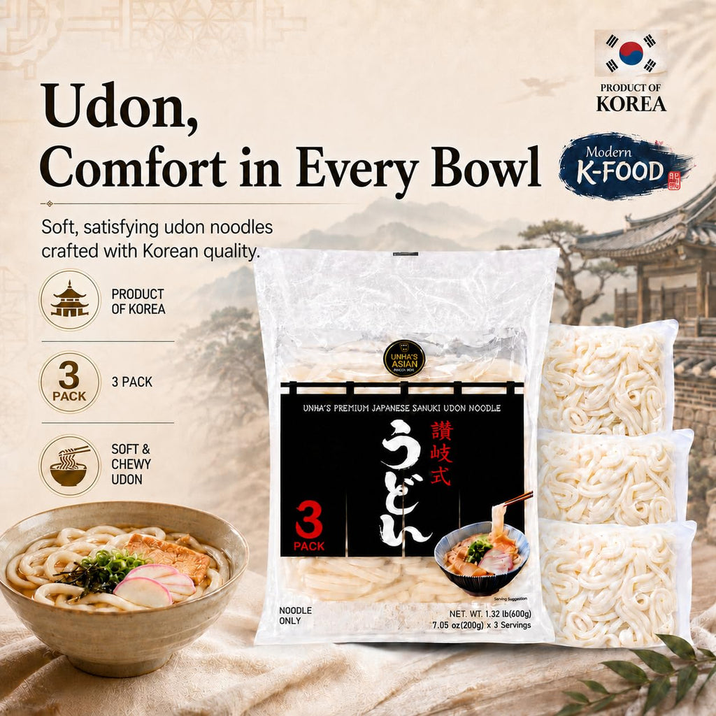 Unha's Japanese Sanuki Fresh Udon Noodles, Jumbo Chewy, 21.15 oz 1 Pack | jumbo chewy udon, no soup included, yaki udon stir fry, noodle soup, nabeyaki hot pot, quick meal