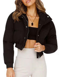 Gihuo Women' s Cropped Puffer Jacket Padded Long Sleeve Bubble Coats Winter Warm Puffy Outerwear