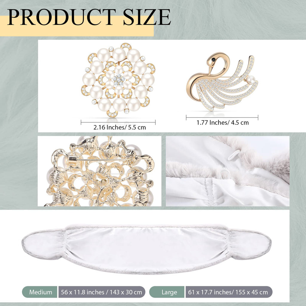 Geyoga Faux Fur Shawl Wrap Stole Shrug Winter Bridal Wedding Scarf Wrap with Faux Pearl Rhinestone Brooches for Women 1920s