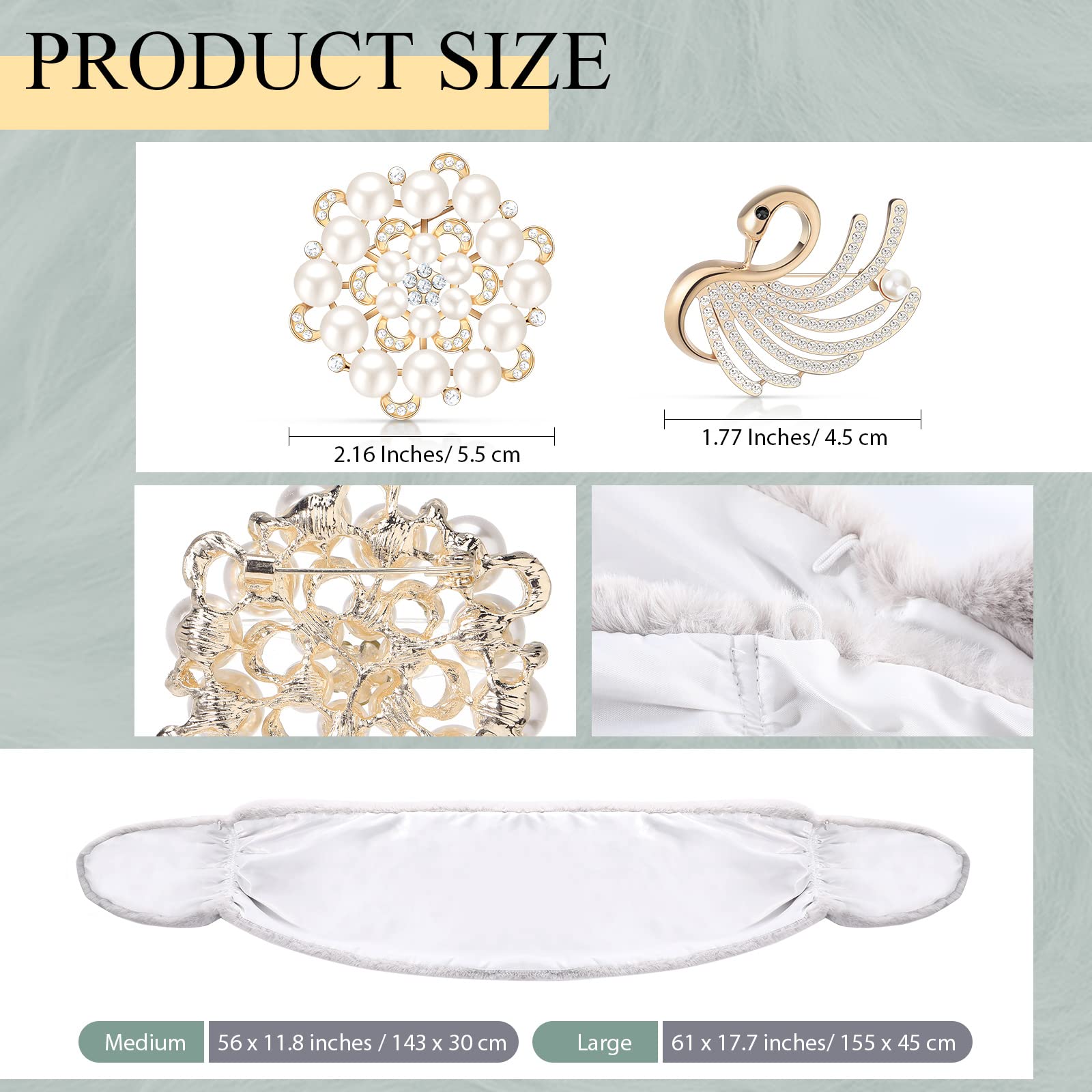 Geyoga Faux Fur Shawl Wrap Stole Shrug Winter Bridal Wedding Scarf Wrap with Faux Pearl Rhinestone Brooches for Women 1920s