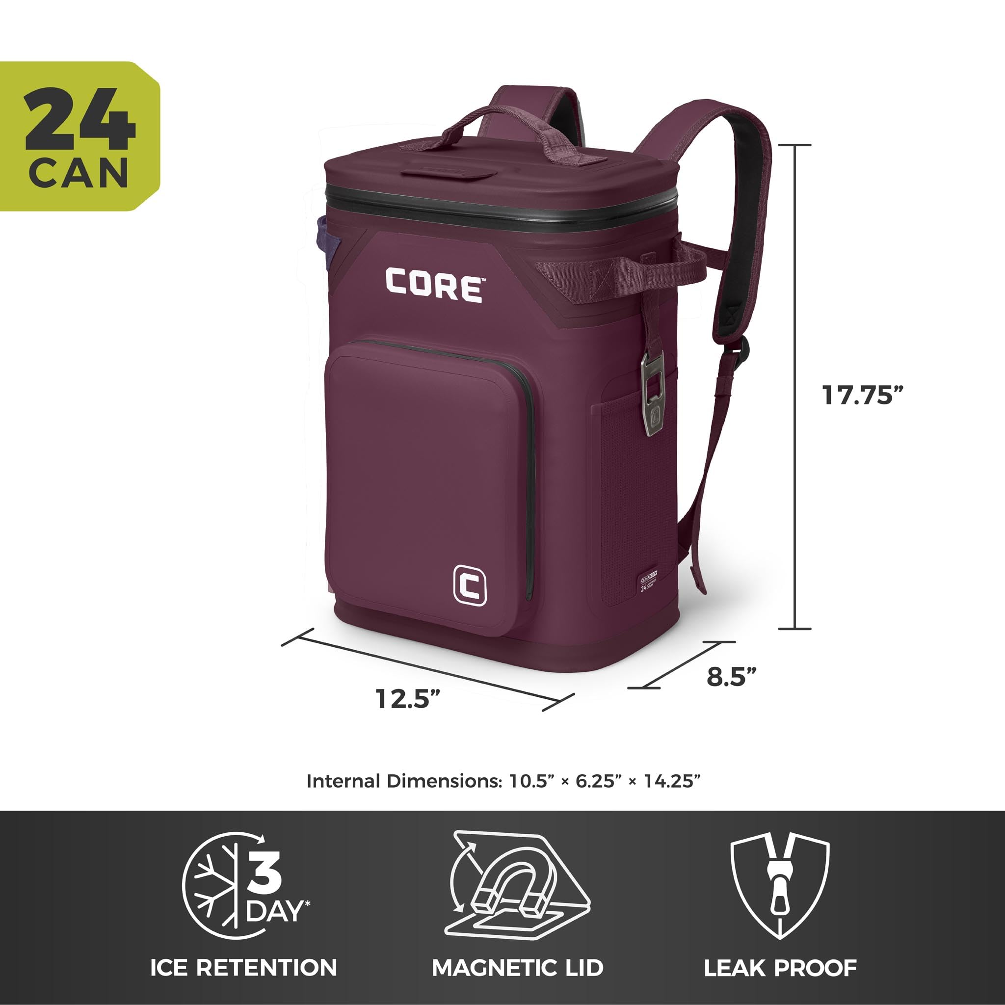 CORE Magnetic Leak Proof Soft Cooler with Waterproof Zipper | Insulated Bag Portable Ice Chest Box | Best Soft Cooler for Food & Beverages for Tailgating, Car Camping, Travel, and Family Beach Picnics