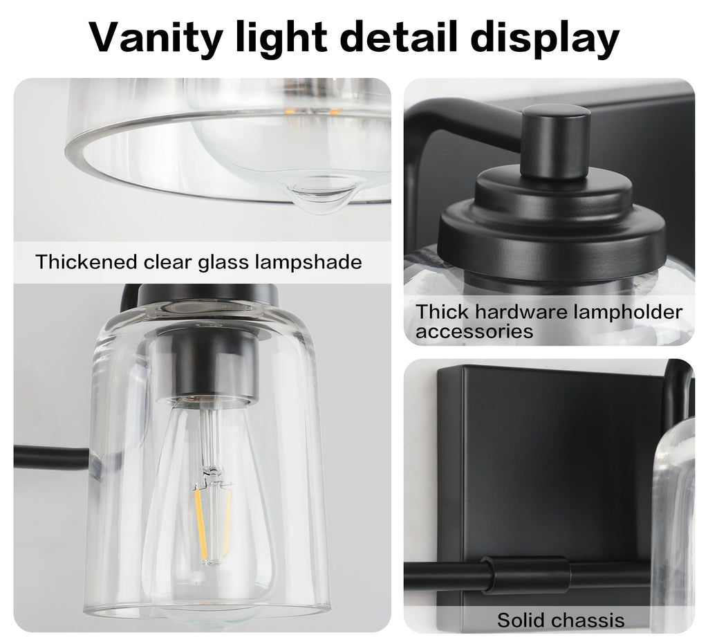SOLFART 20.1 Inch Black Vintage Bathroom Vanity Light Fixtures Fixtures with Modern Glass Globe Shade Metal Brass Wall Lamp 2 Lights