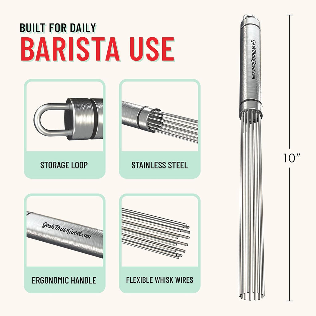 Baristir by Gosh That's Good – Barista Mixing Tool for Coffee Shops | Handheld Stirrer for Coffee, Matcha, Tea | No Clumps, Excellent Foam Control