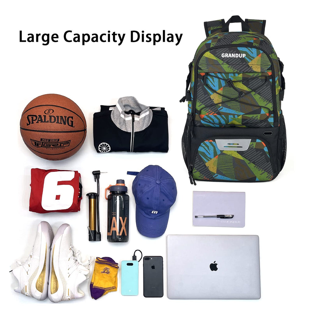 GRANDUP Basketball backpack with ball and shoes compartment Fit Volleyball, soccer, Swim, Gym, Travel, and School, large capacity sports training equipment bags