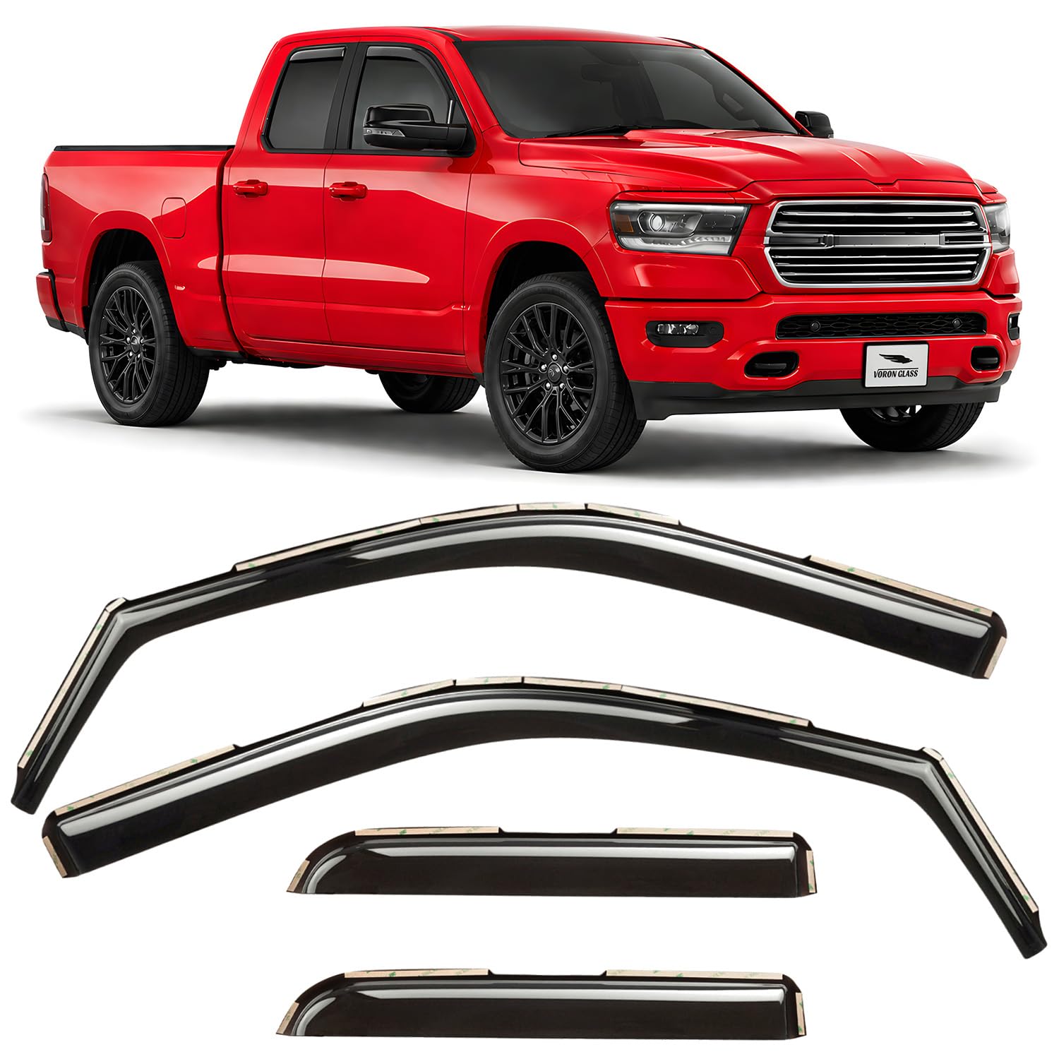 Voron Glass in-Channel Extra Durable Rain Guards for Trucks Chevrolet (Chevy) Silverado/GMC Sierra 2014-2018 Crew Cab, Window Deflectors, Vent Window Visors, 4 Pieces - 220009