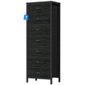 Furnulem Tall Dresser with 6 Drawers,Vertical Bedside End Table & Chest for Bedroom,Black Storage Tower Dorm Nightstand with Fabric Drawer Organizer Unit Furniture in Living Room,Closet,Hallyway