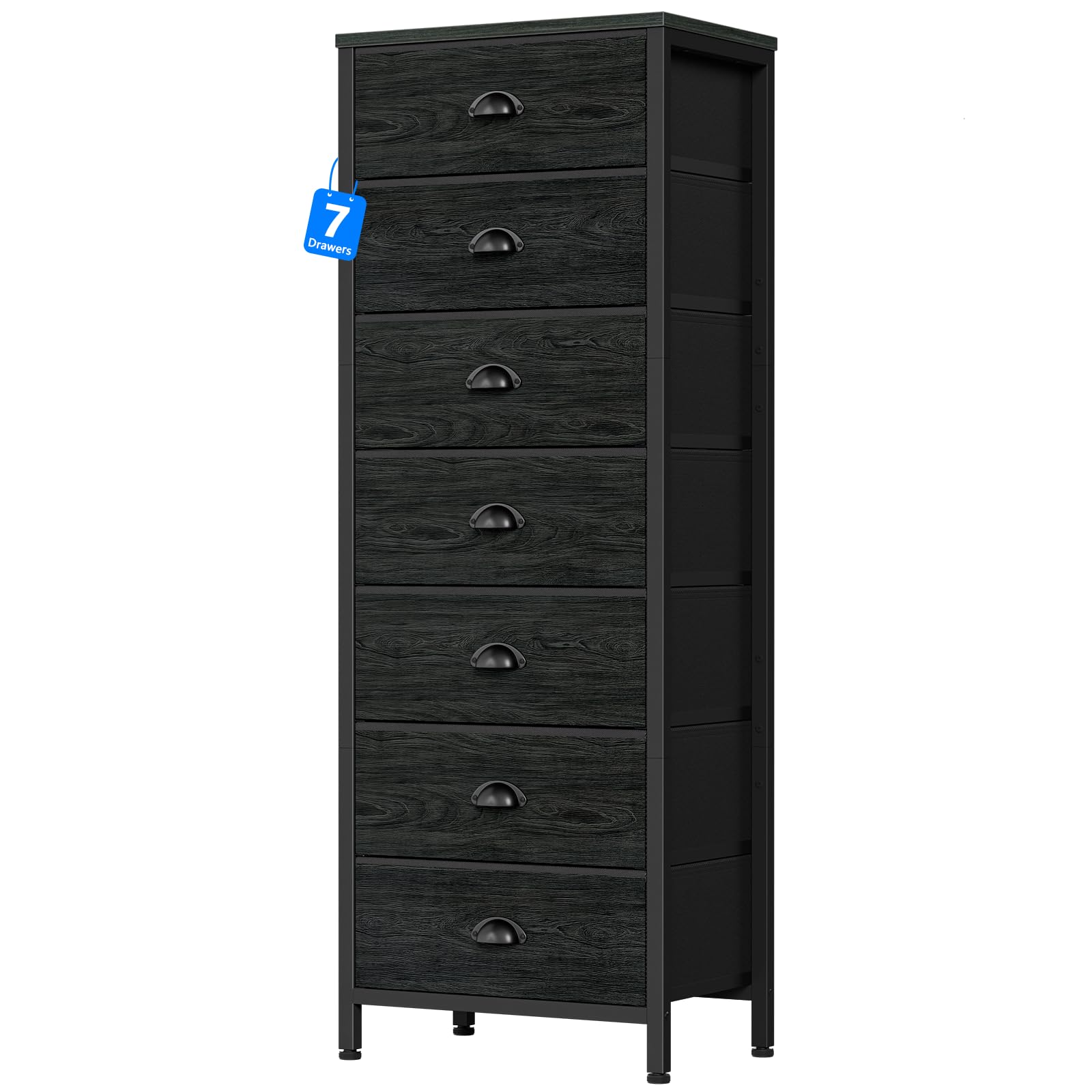 Furnulem Tall Dresser with 6 Drawers,Vertical Bedside End Table & Chest for Bedroom,Black Storage Tower Dorm Nightstand with Fabric Drawer Organizer Unit Furniture in Living Room,Closet,Hallyway