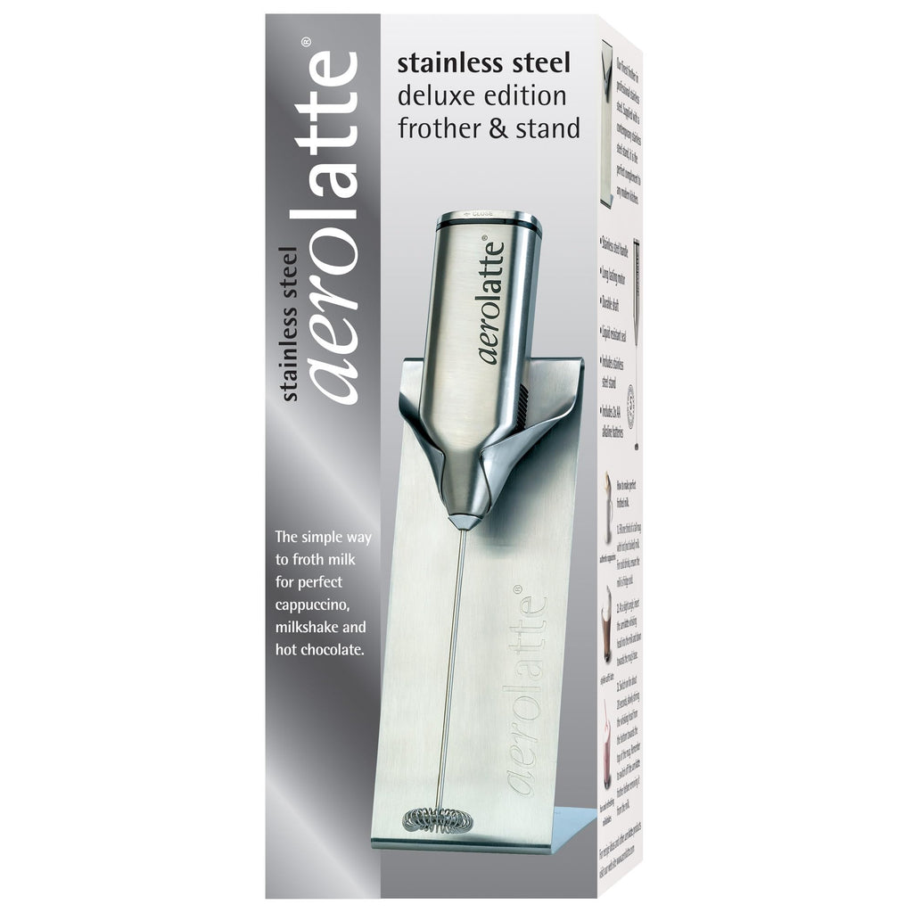 Aerolatte Steam-Free Milk Frother, Polished-Chrome Finish,18/8 Stainless Steel Whisk, BPA-Free Plastic Housing, Batteries Include