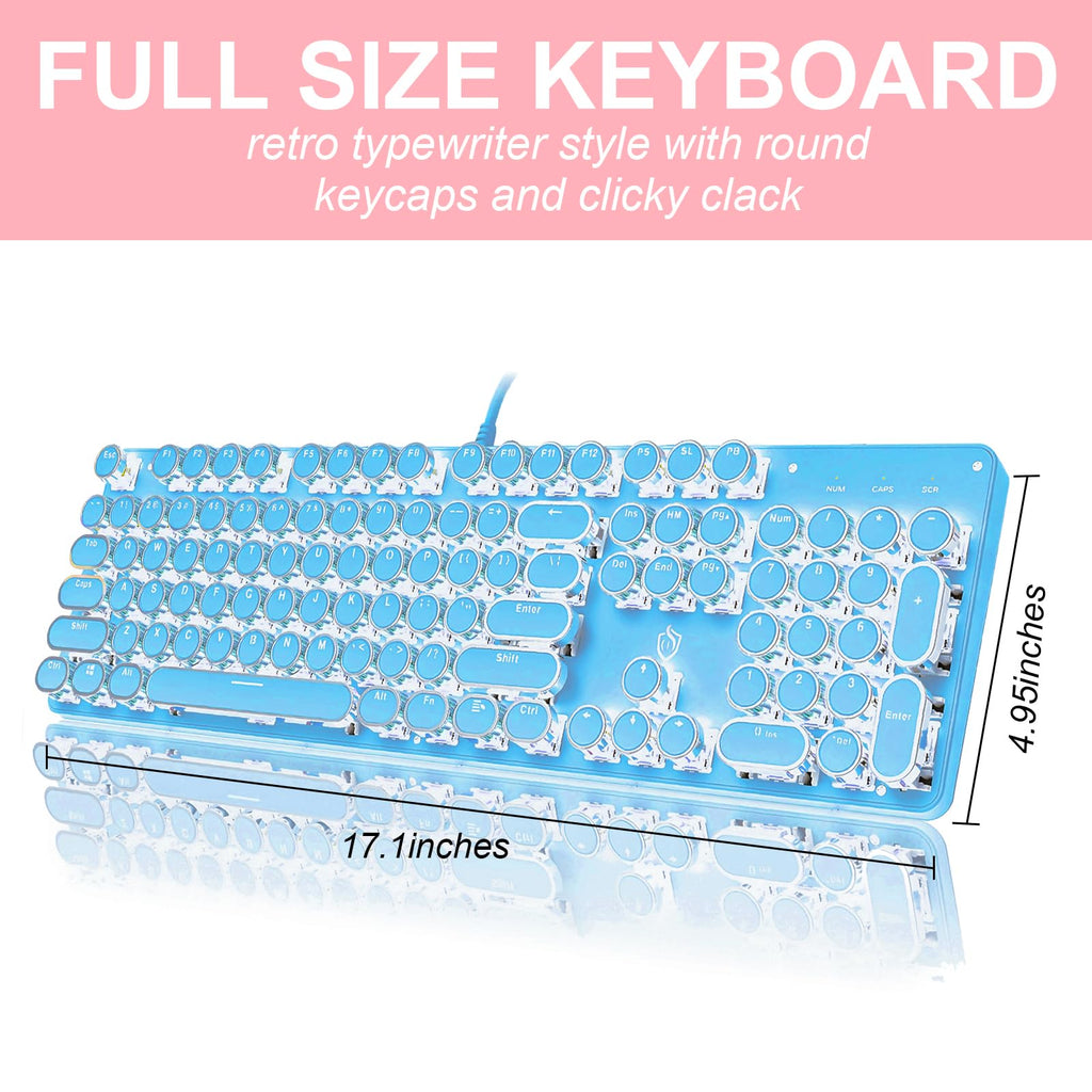 YSCP Typewriter Style Mechanical Gaming Keyboard RGB Backlit Wired with Blue Switch Retro Round Keycap 104 Keys Keyboard (R-Black)
