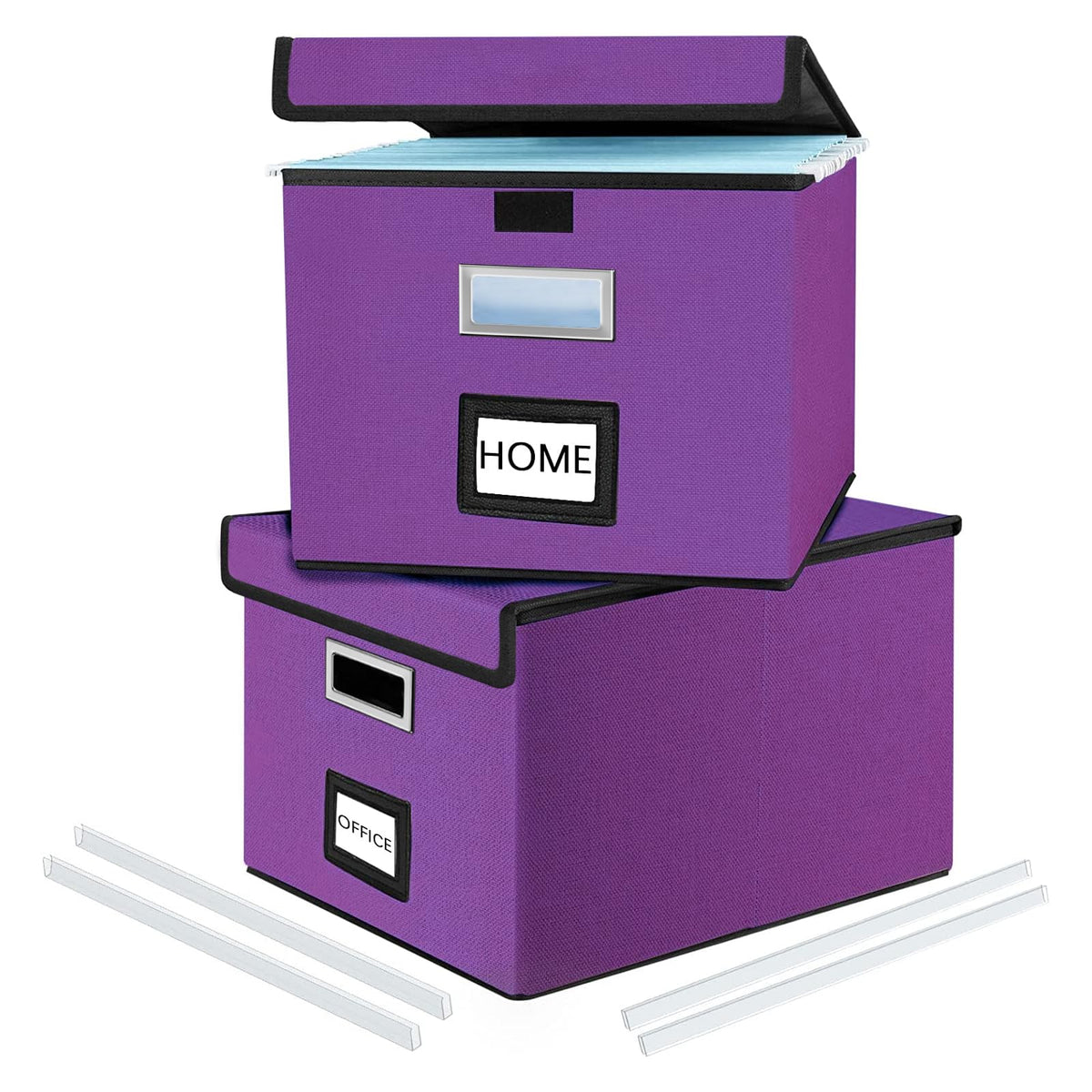 File Organizer Box with Lid, Collapsible Faux Leather Hanging File Folder Box Organizer with Plastic Slides, Decorative Home/Office Filing System Boxes for File and Folders Storage