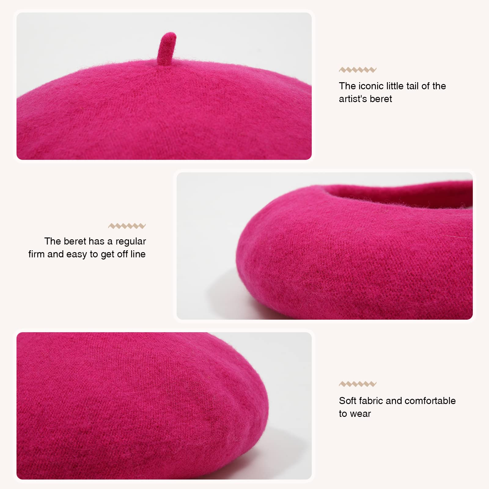 Women French Wool Beret Hats - Solid Color Classic Beanie Winter Cap