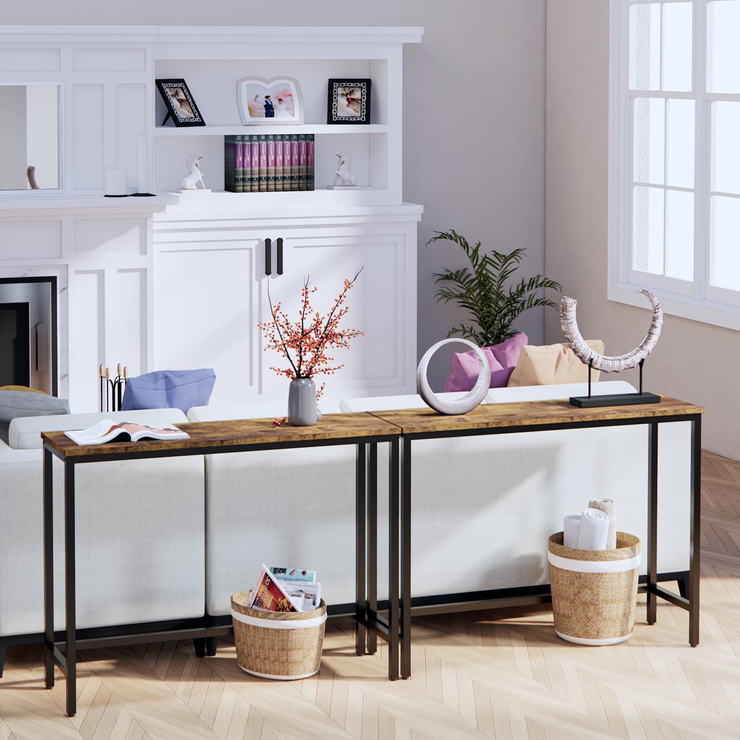 Timberer 39.4” Console Table, Hallway Entrance Table Sofa Table Behind Couch, for Living Room, Entryway, Easy Assembly, Accent Table, Black