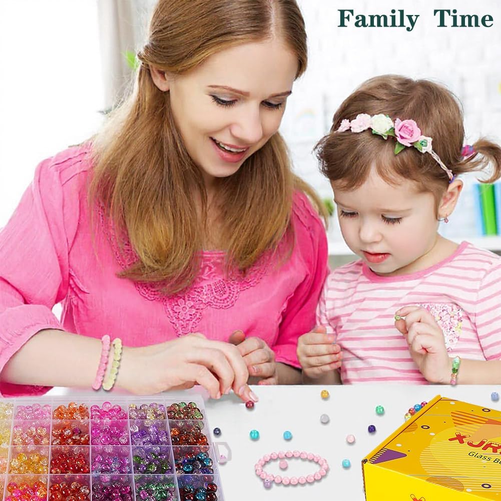 XJRLUK Glass Beads Bracelet Making Kit,1350PCS 48 Colors 8mm Crackle Glass Beads for Jewelry Making, Crystal Glass Round Beads Friendship Bracelet kit for DIY Crafts Gifts