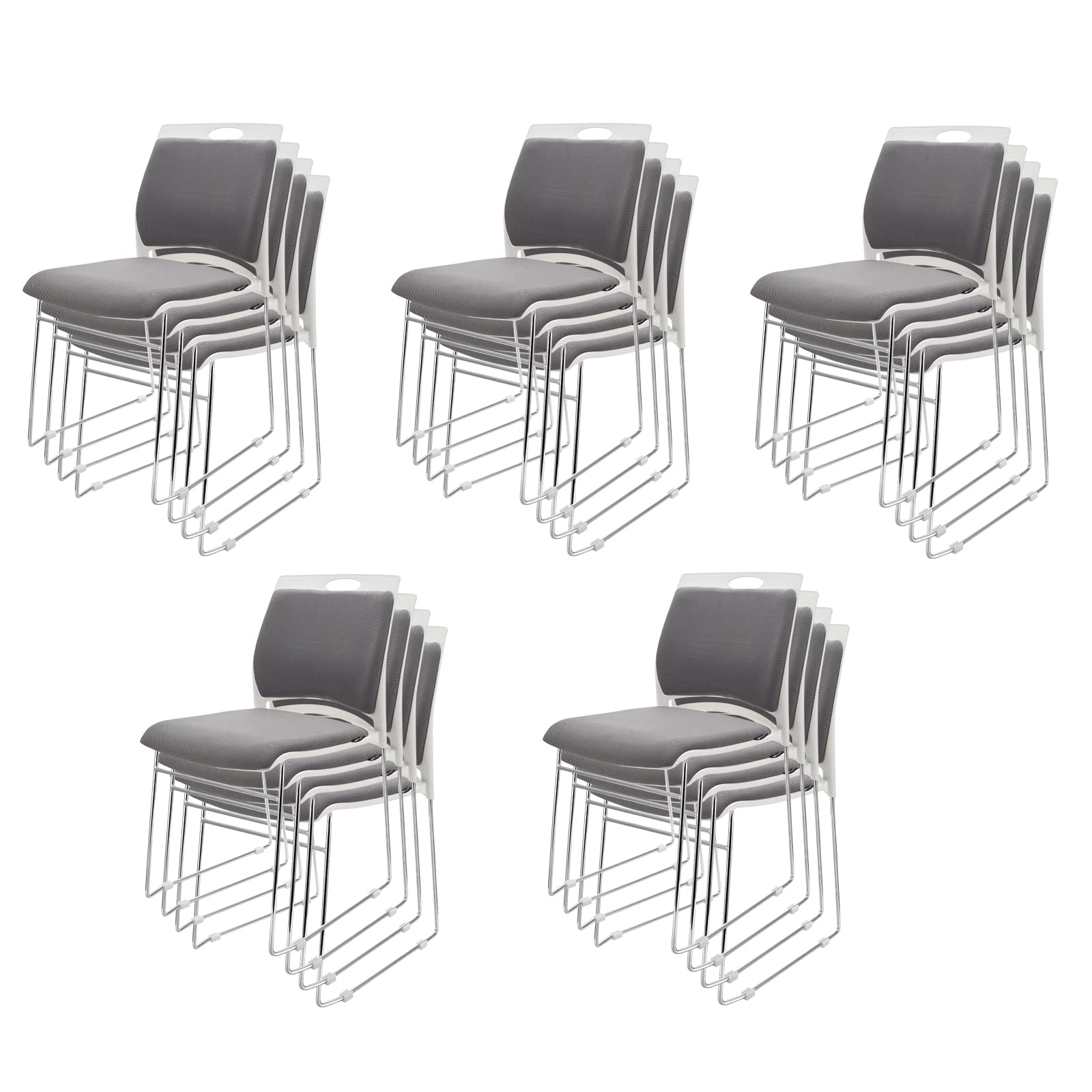4 Pack Stacking Chairs 1102LB Capacity Home Office Guest Chair Set With Sled Base, Modern Reception Chair for Kitchen, Waiting Room, Multi-Purpose, Break Room, Training, Cafeteria, Gray Color