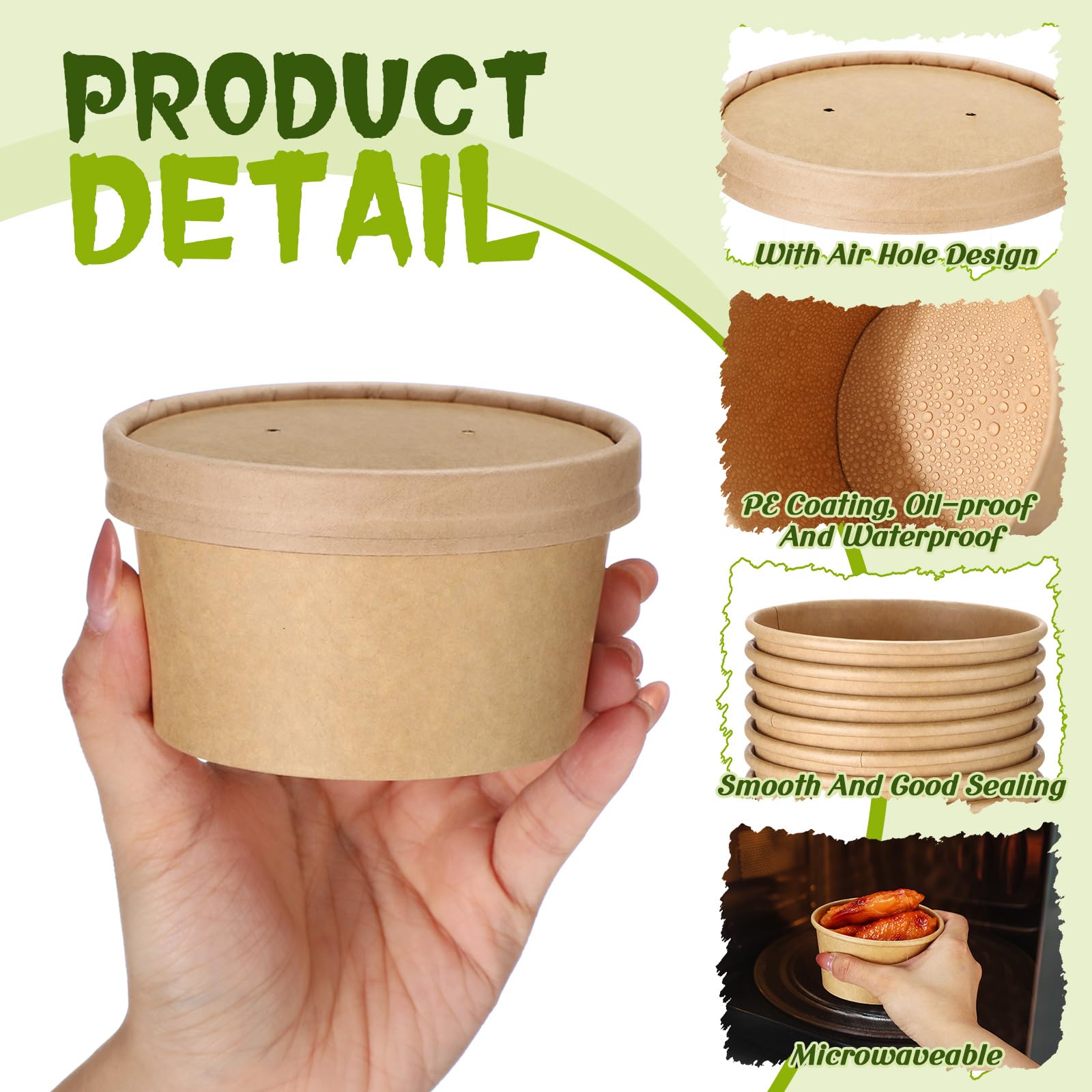 Fulmoon 100 Pack Paper Soup Containers with Lids Disposable Paper Food Containers with Vented Lid Kraft Ice Cream Cake Dessert Cups Soup Bowl for Party Hot Food Fruit Microwave(4 oz,Brown)