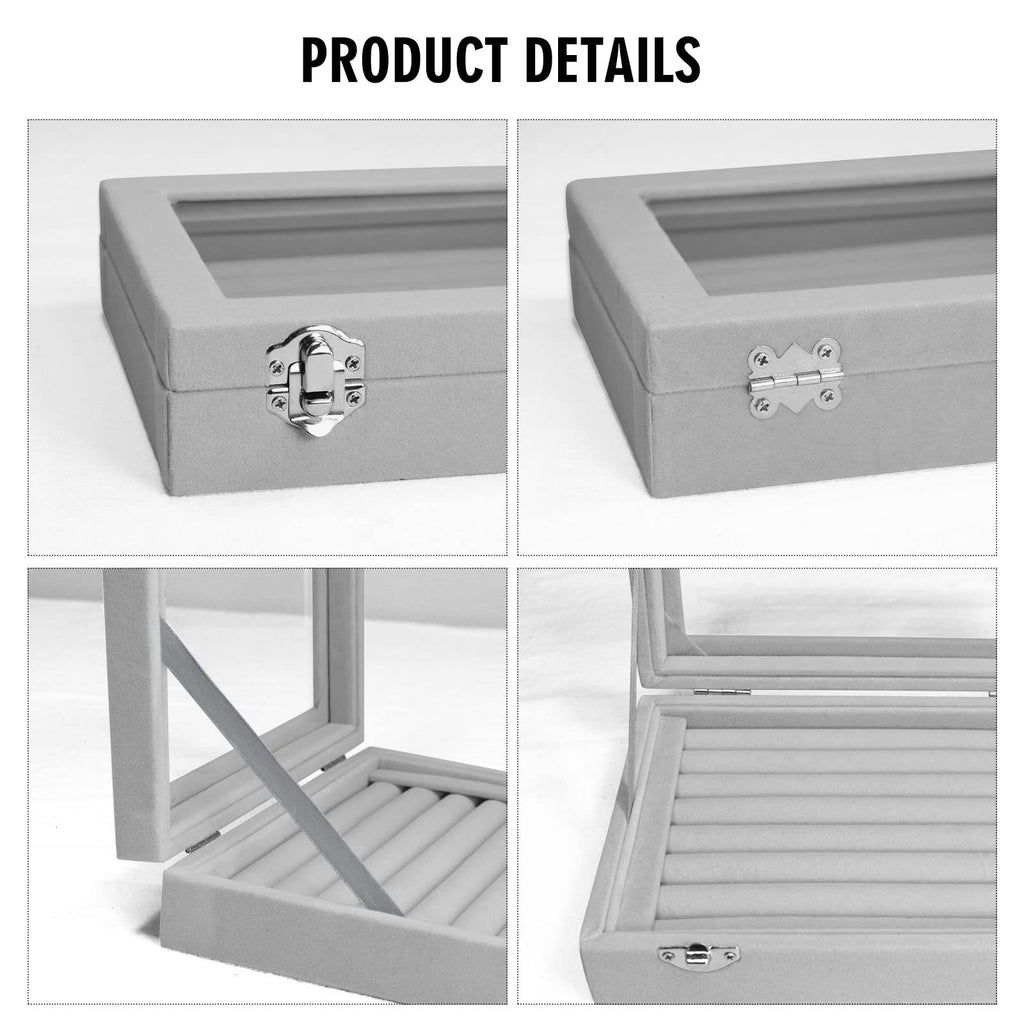 Vicoter Rings Organizer Tray 7 Slots Velvet Jewelry Earring Storage Box with Transparent lid Jewelry Display Case for Girls Wife Mom Women (Beige)